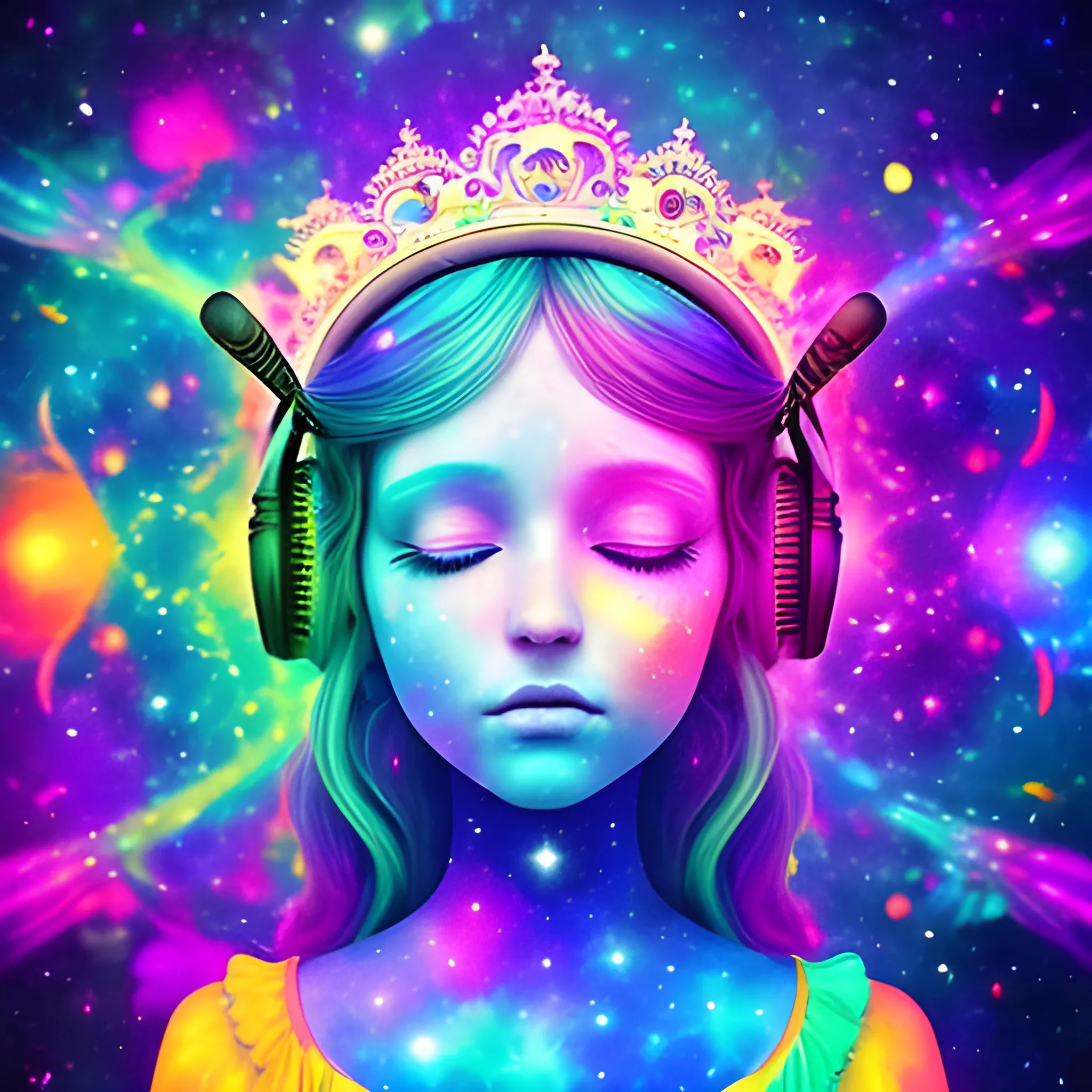 , Trippy, colorful, universe, music, princess, open eyes
