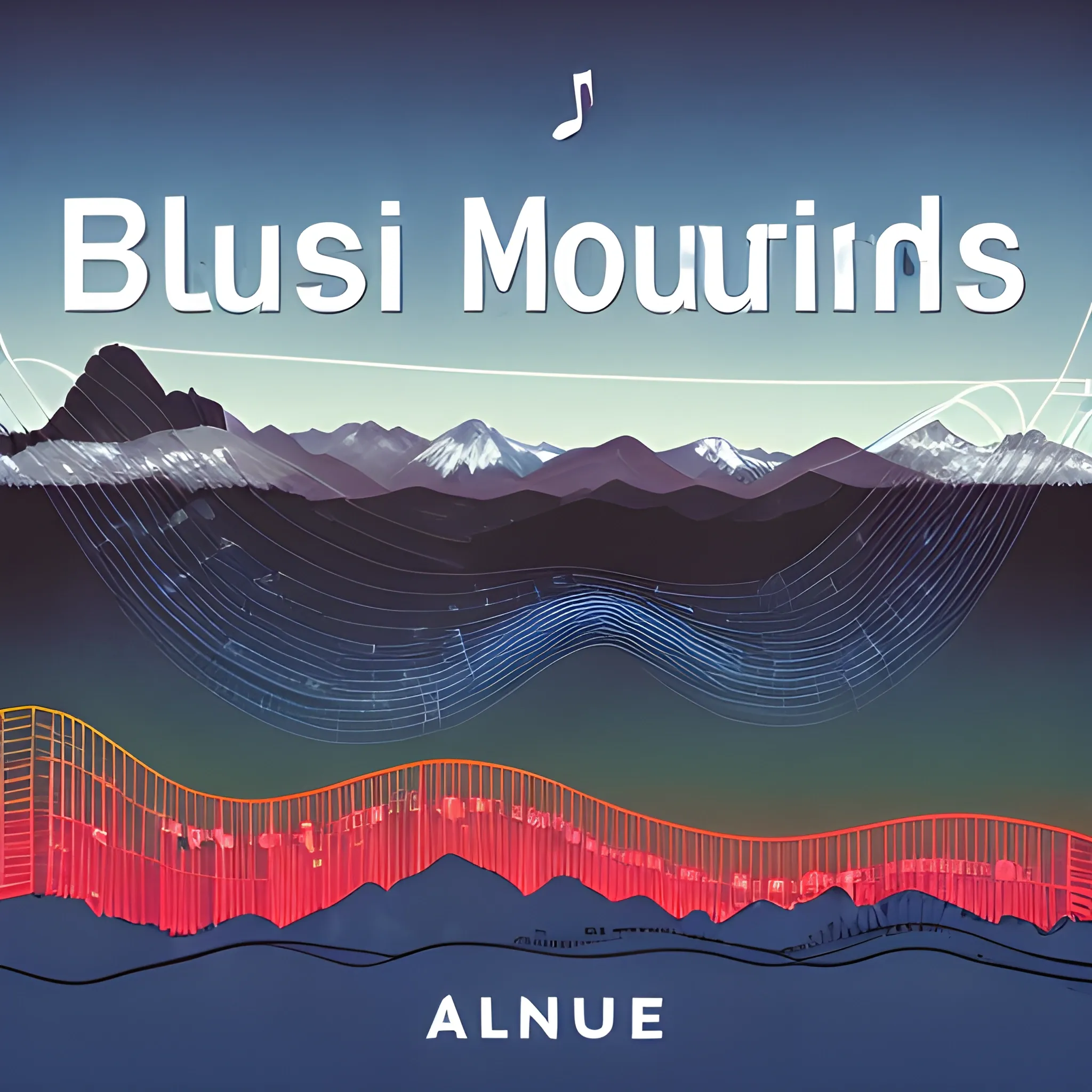 music cover with electro lines and blue mountains in the background
