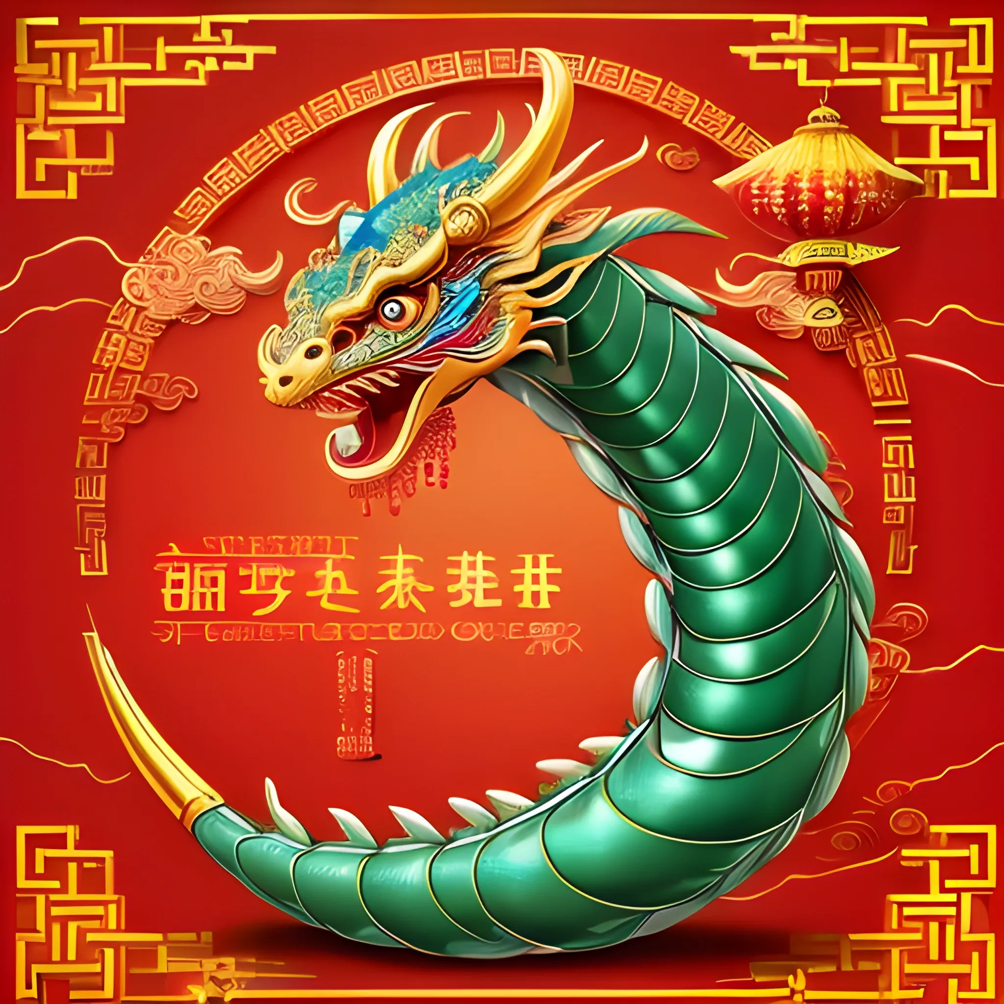 ((A magnificent masterpiece)), ((presented in the best quality)), 8k, high detailed, ultra-detailed, ;

A resplendent Eastern dragon, coiled gracefully, extends its warmest congratulations for the 2024 Chinese New Year.

Coiled Eastern Dragon
Festive Celebration
Vibrant Colors
Auspicious Atmosphere
New Year’s Greetings