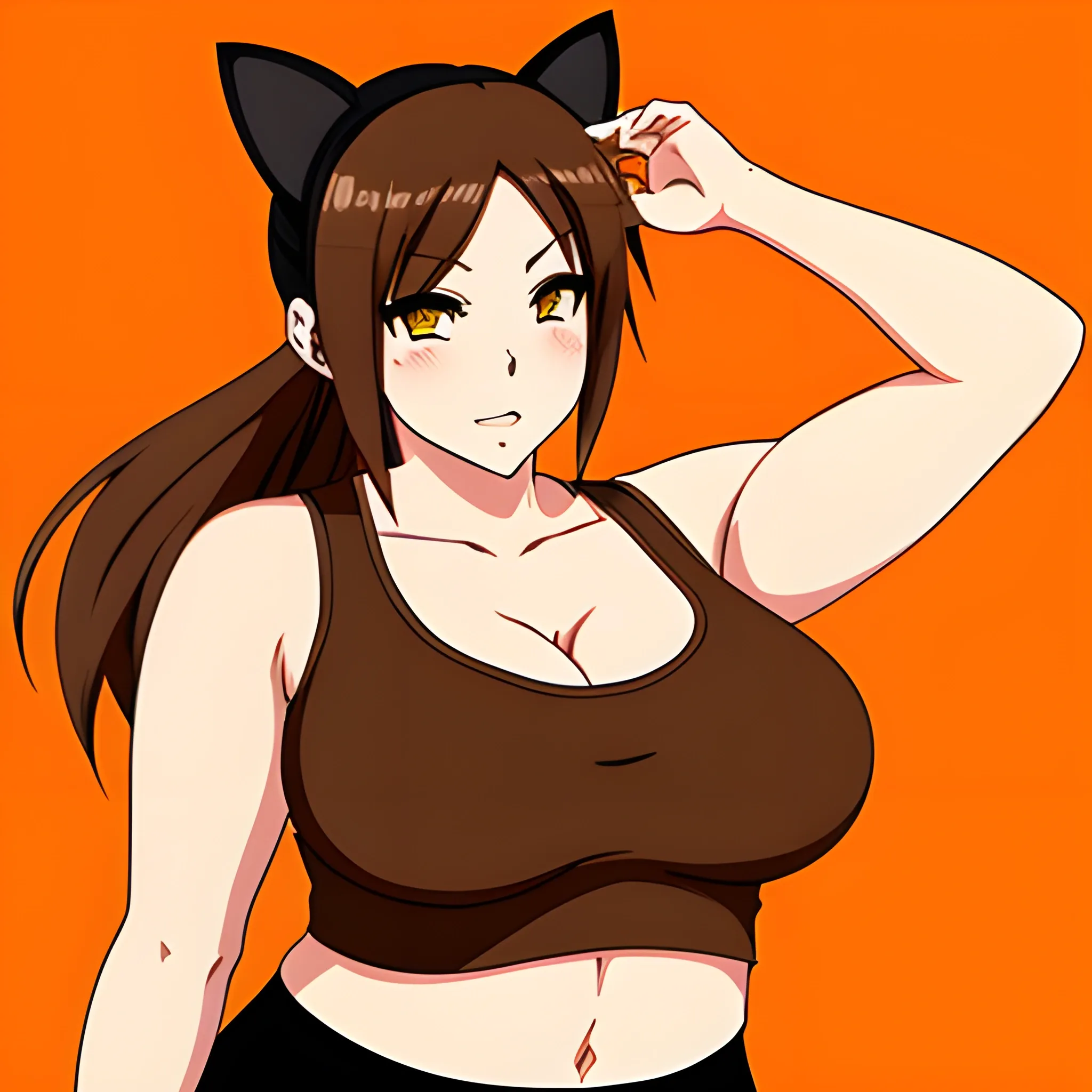 anime style, fat girl, brown hair, neko cat ears, brown eyes, ha... -  Arthub.ai