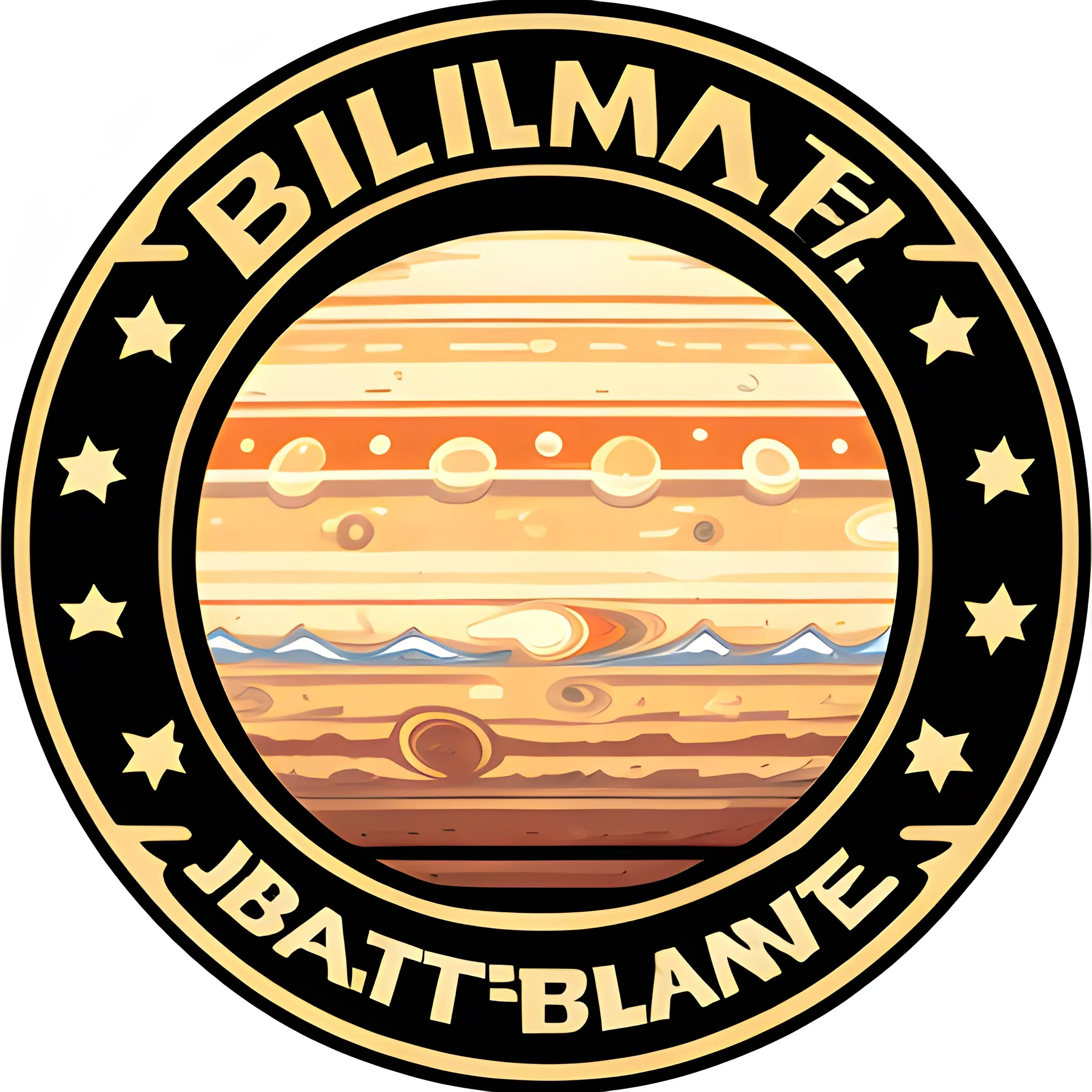 Make a vector png emblem for my chothing shop. The name of my shop is "Baliwagan", the theme is planet jupiter, It should contain BT as symbol. Make it clean.
