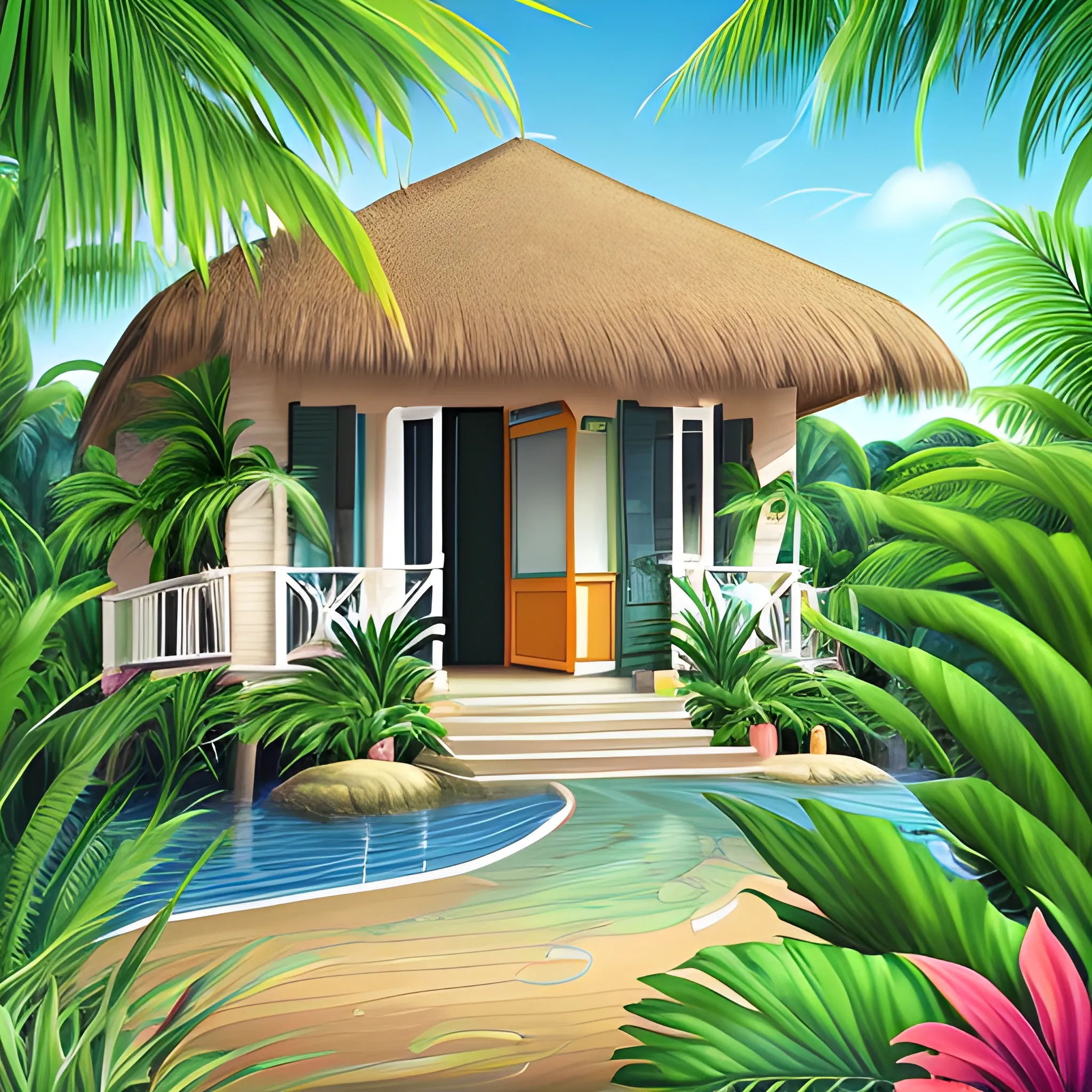 music cover house with tropic background
