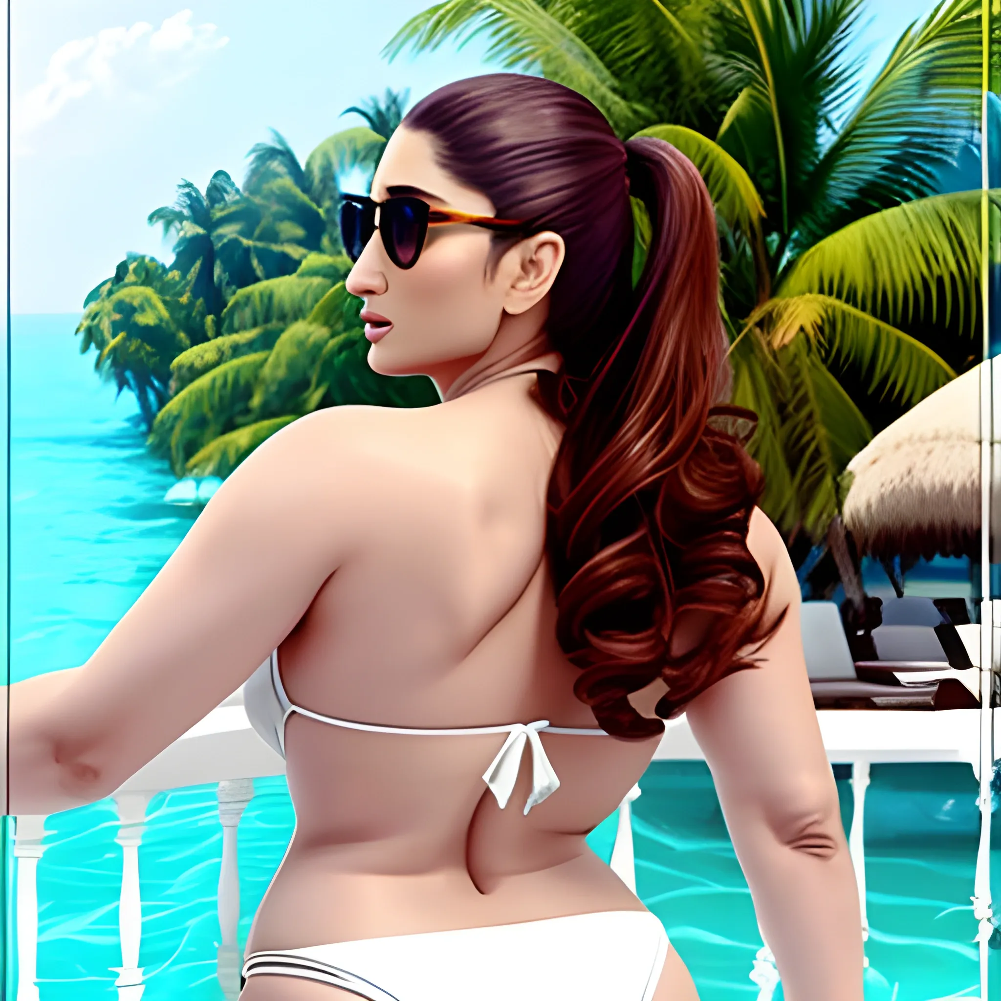 Kareena kapoor full body backless in white Maya type bikini , 3D