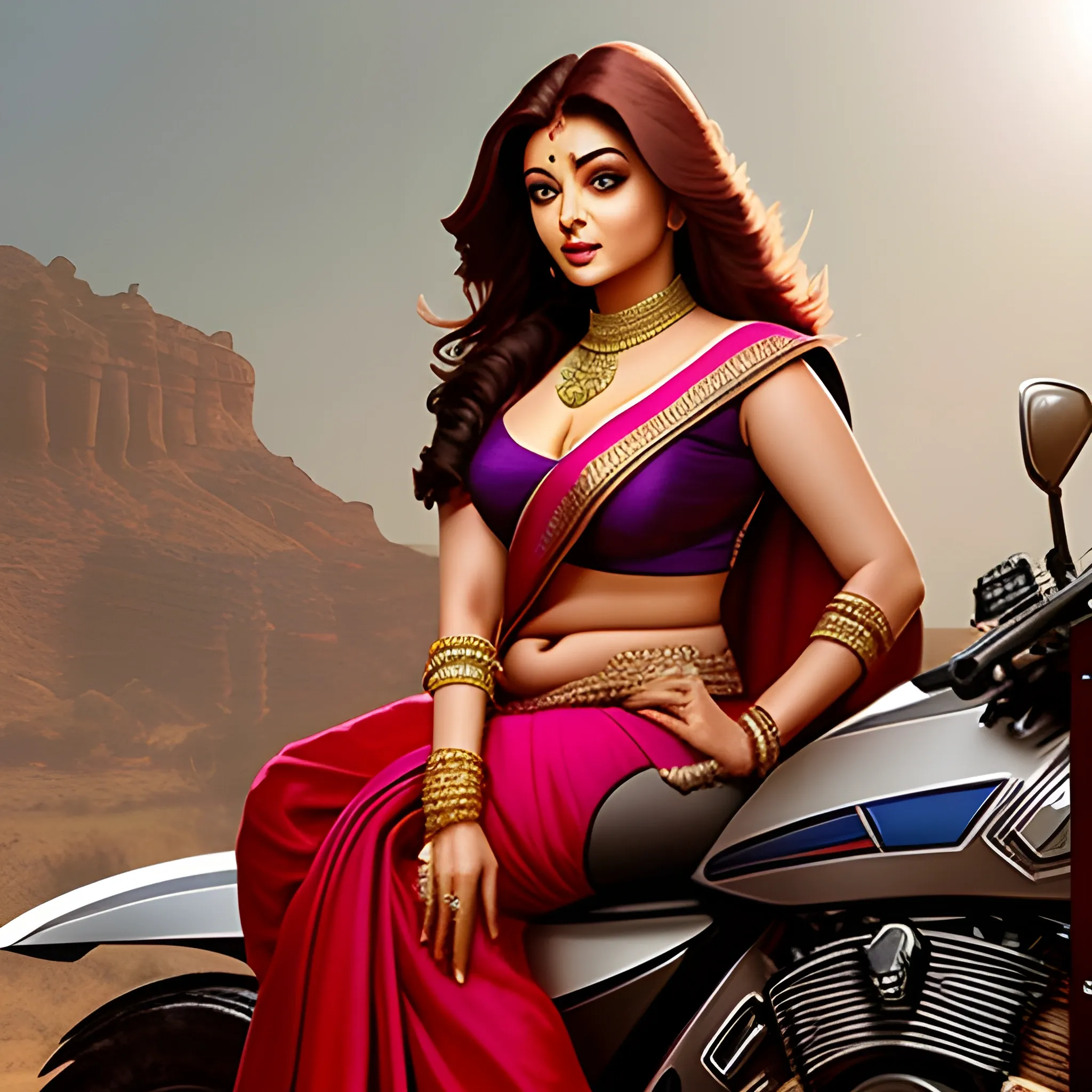 Aishwarya rai in saree sitting on Tony Stark , 3D