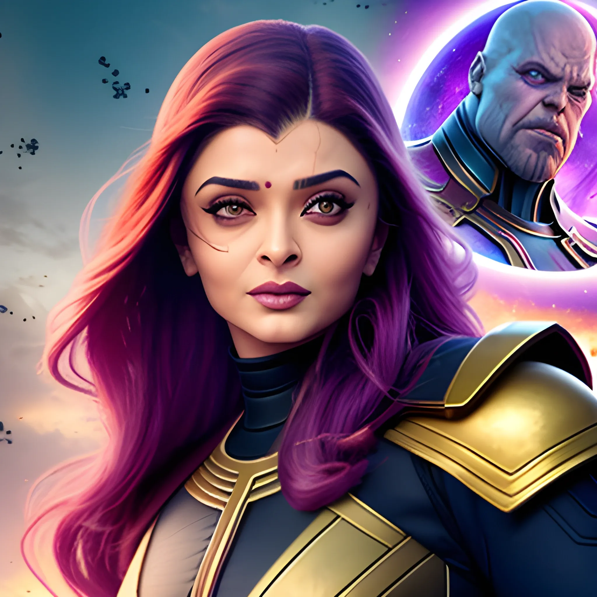 Aishwarya rai fighting with thanos, 3D