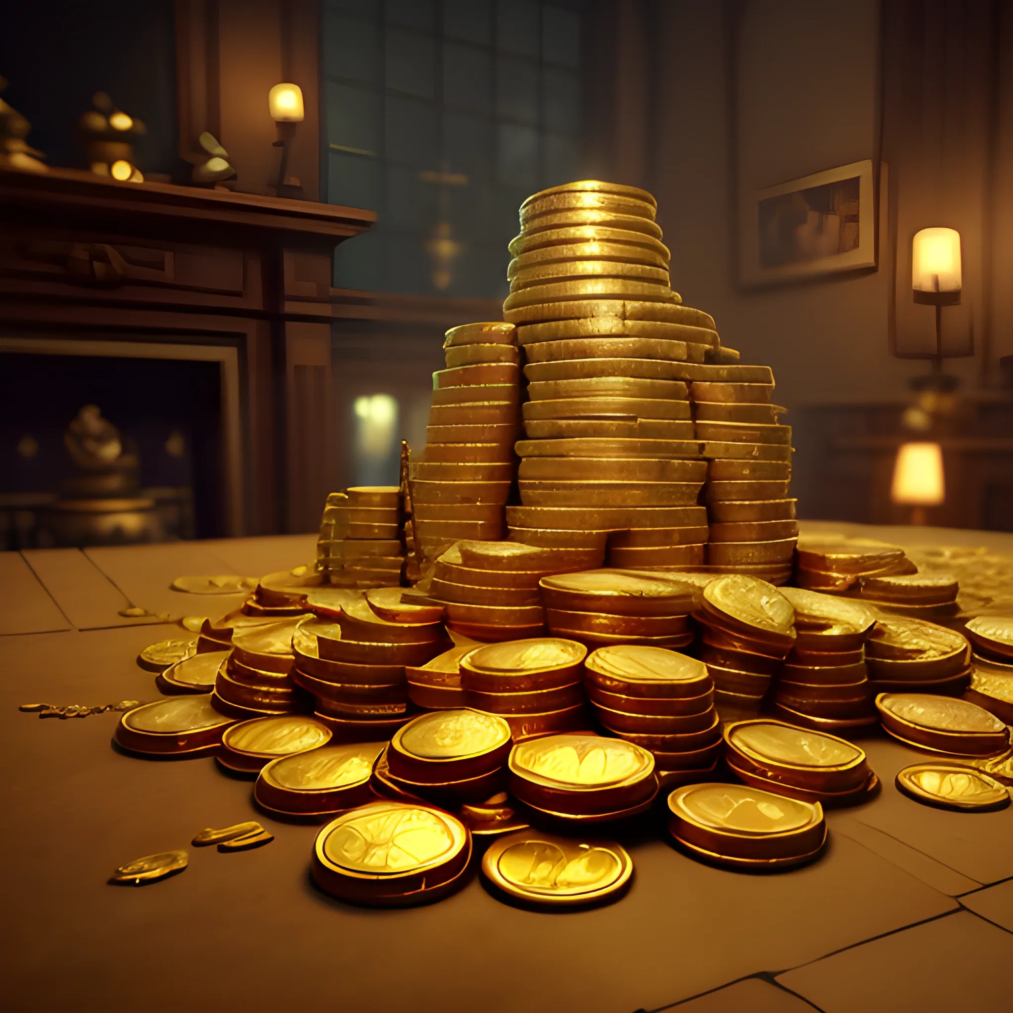 masterpiece, a pile of gold coins and jewels,  film quality, unreal engine, matte, award-winning, beautiful studio Darklight