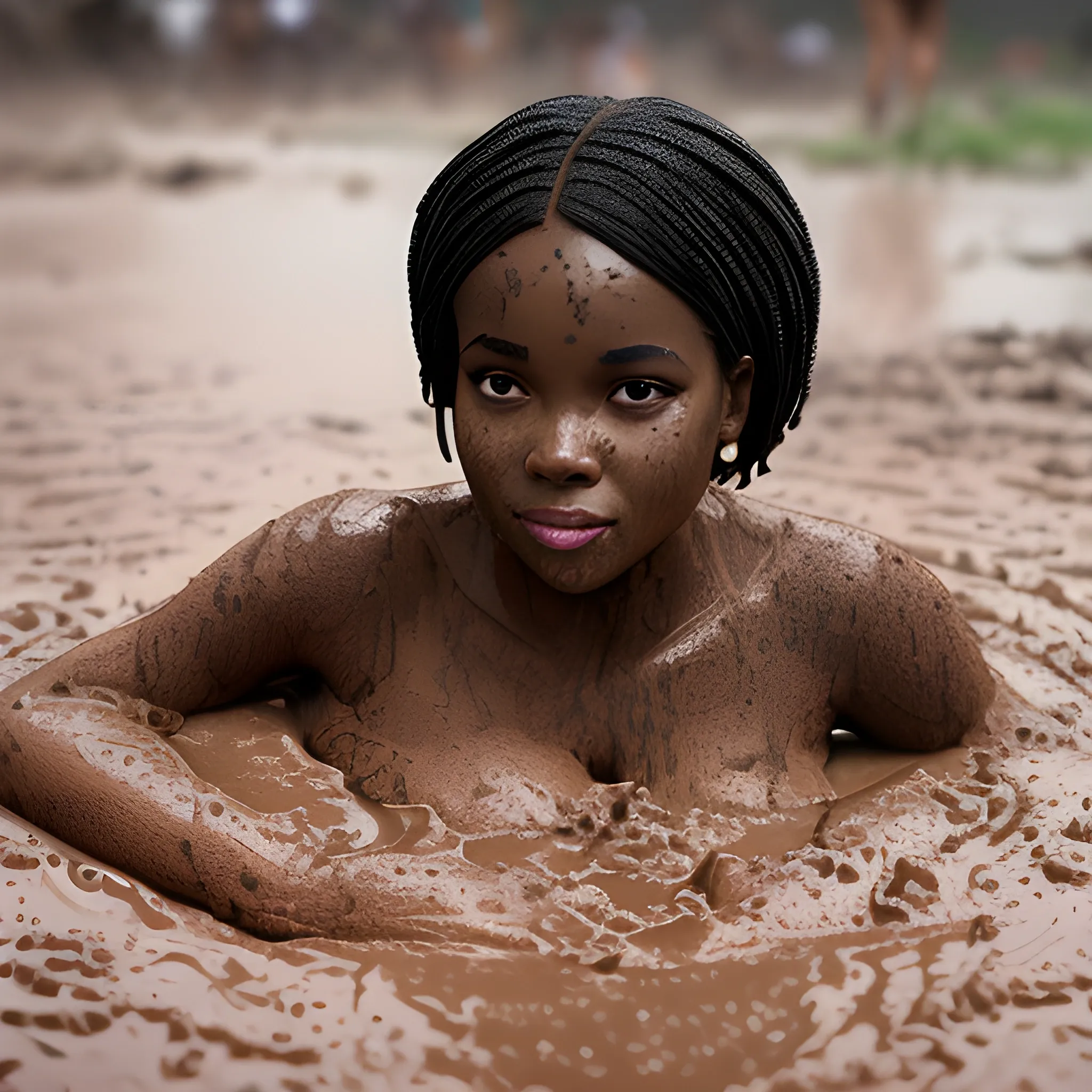 beautiful bikini black woman playing in a mud puddle in Africa ... -  Arthub.ai