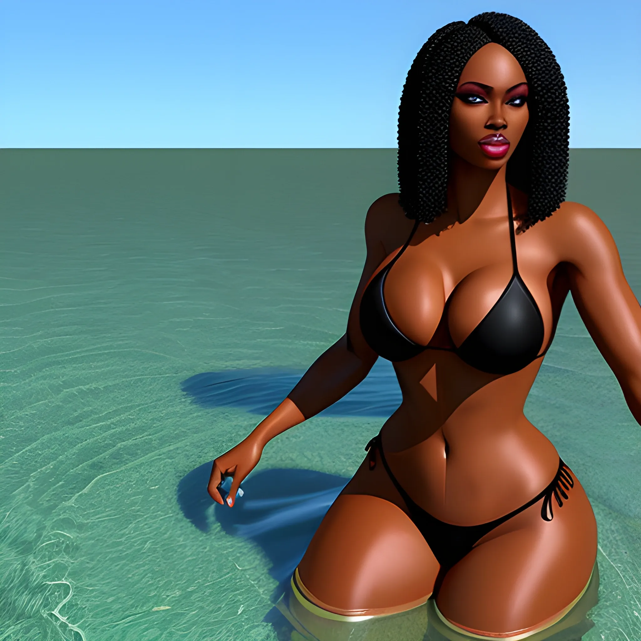 Black girl sinking in quicksand bikini 3D Arthub.ai