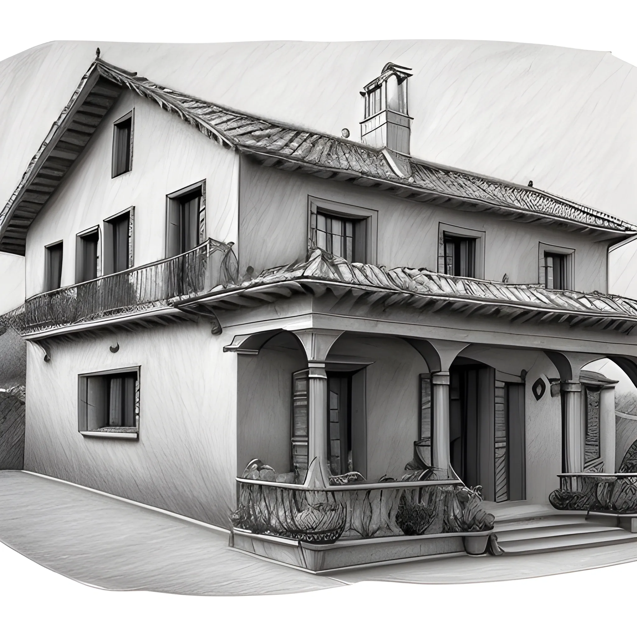 Spanish house, hd, 4k, profesional, epic composition, , Pencil Sketch, Pencil Sketch