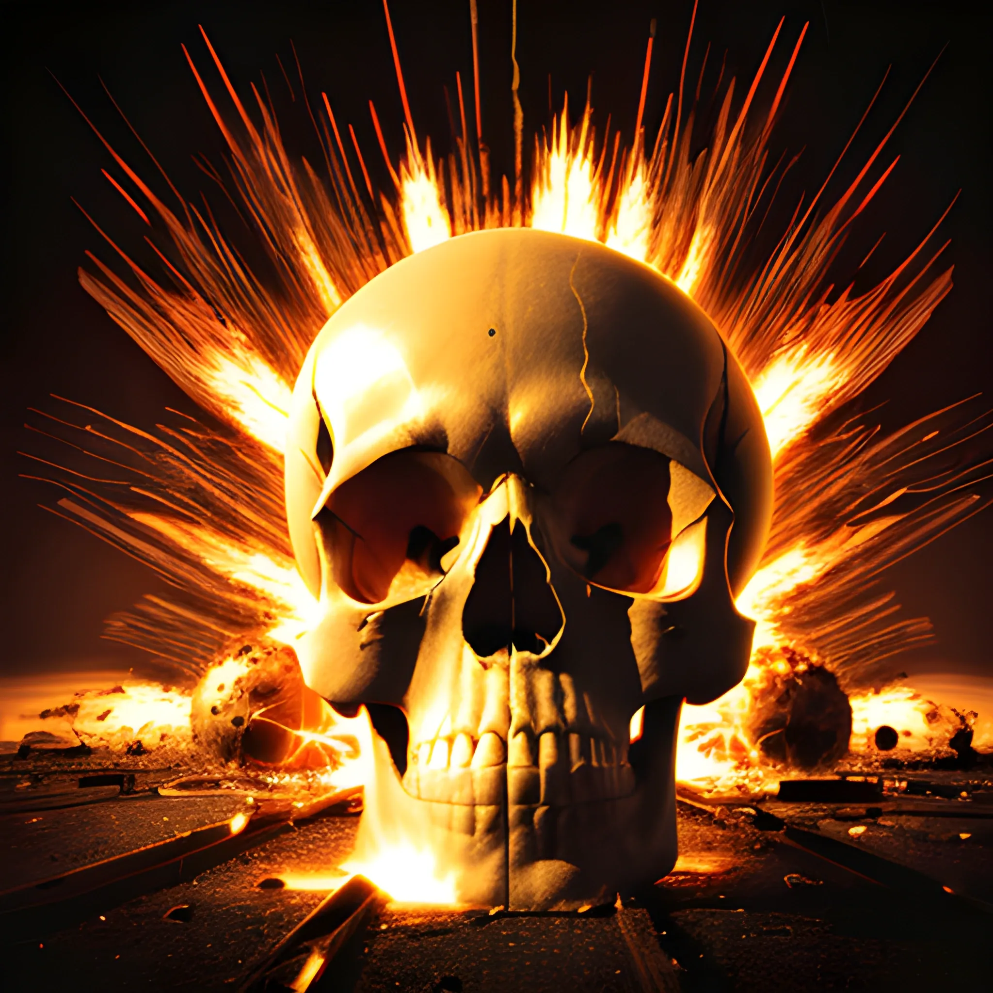 skull and an explosion, photograph