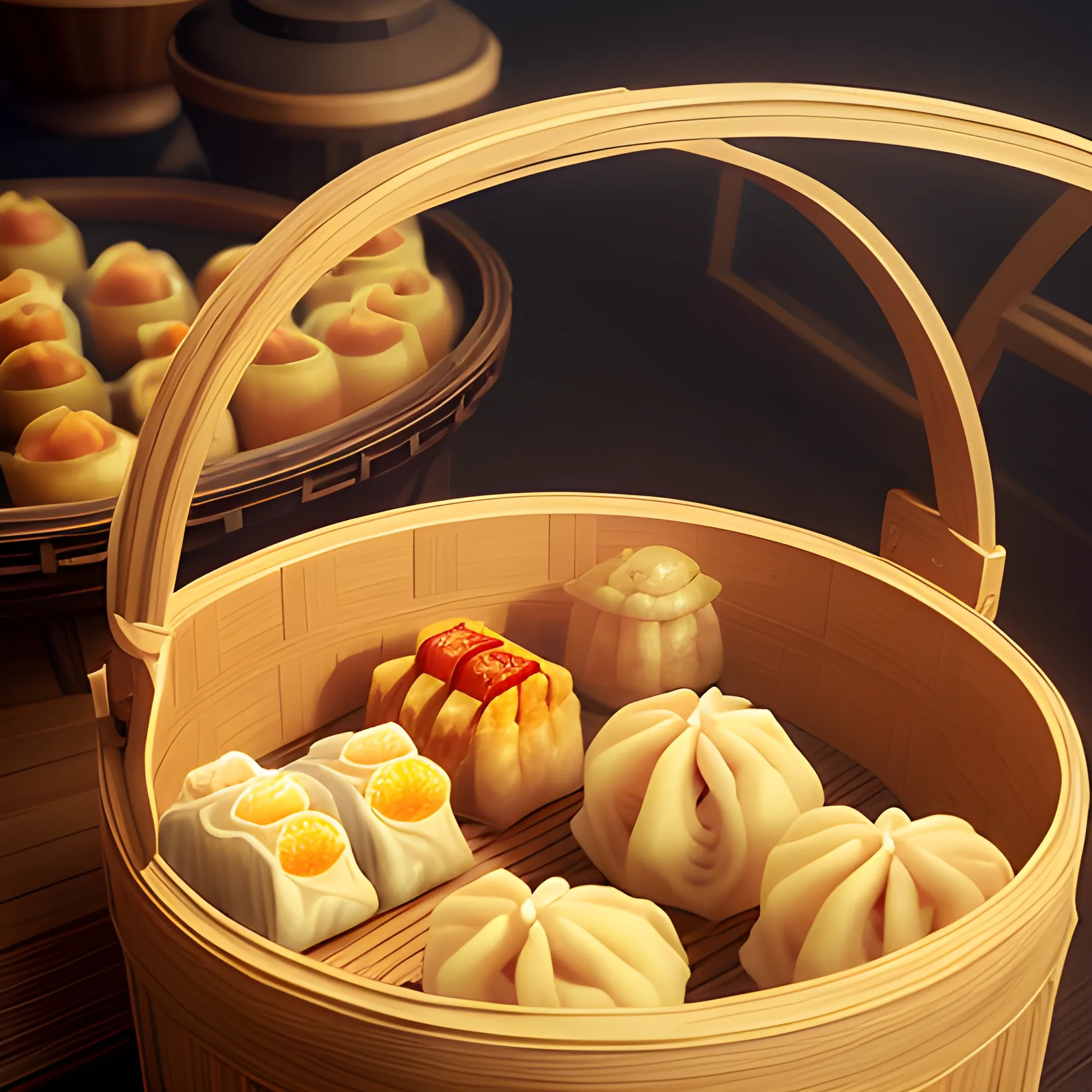  cinematic, steaming basket with all kinds of dim sum
 , epic realism, cinematic, epic realism,8K, highly detailed, long shot technique, dreamy vibe