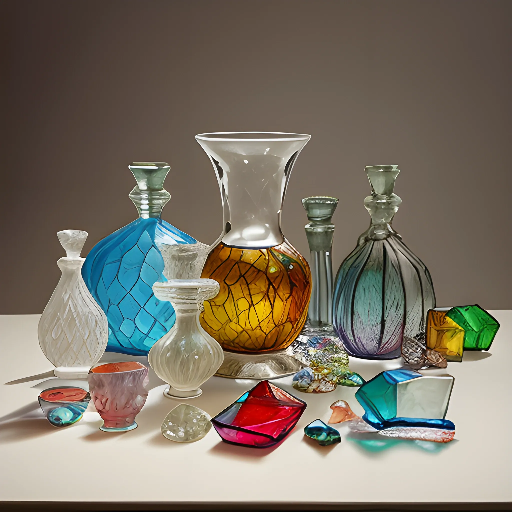 very fragmented still life of glass, photography