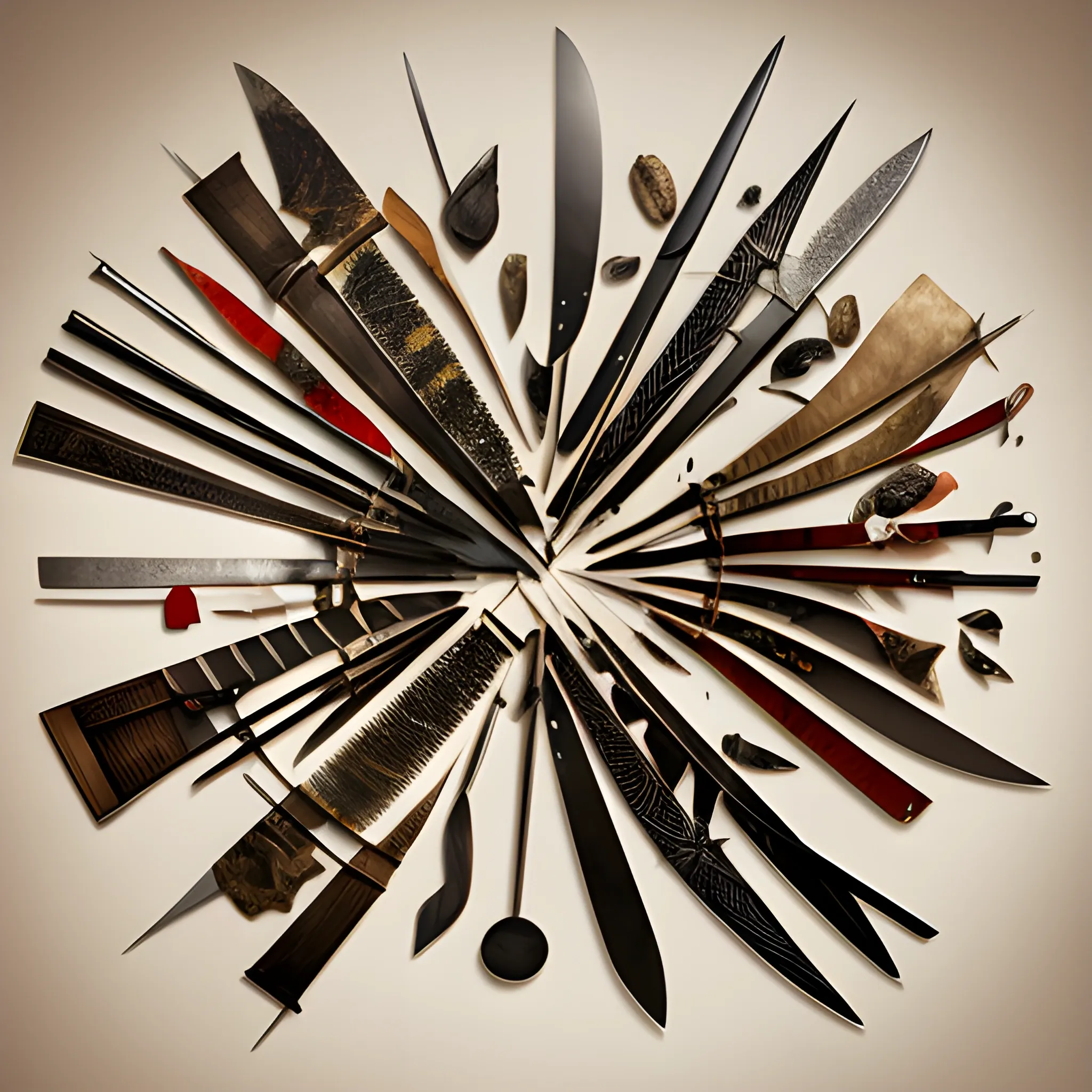 very fragmented still life of swords, photography