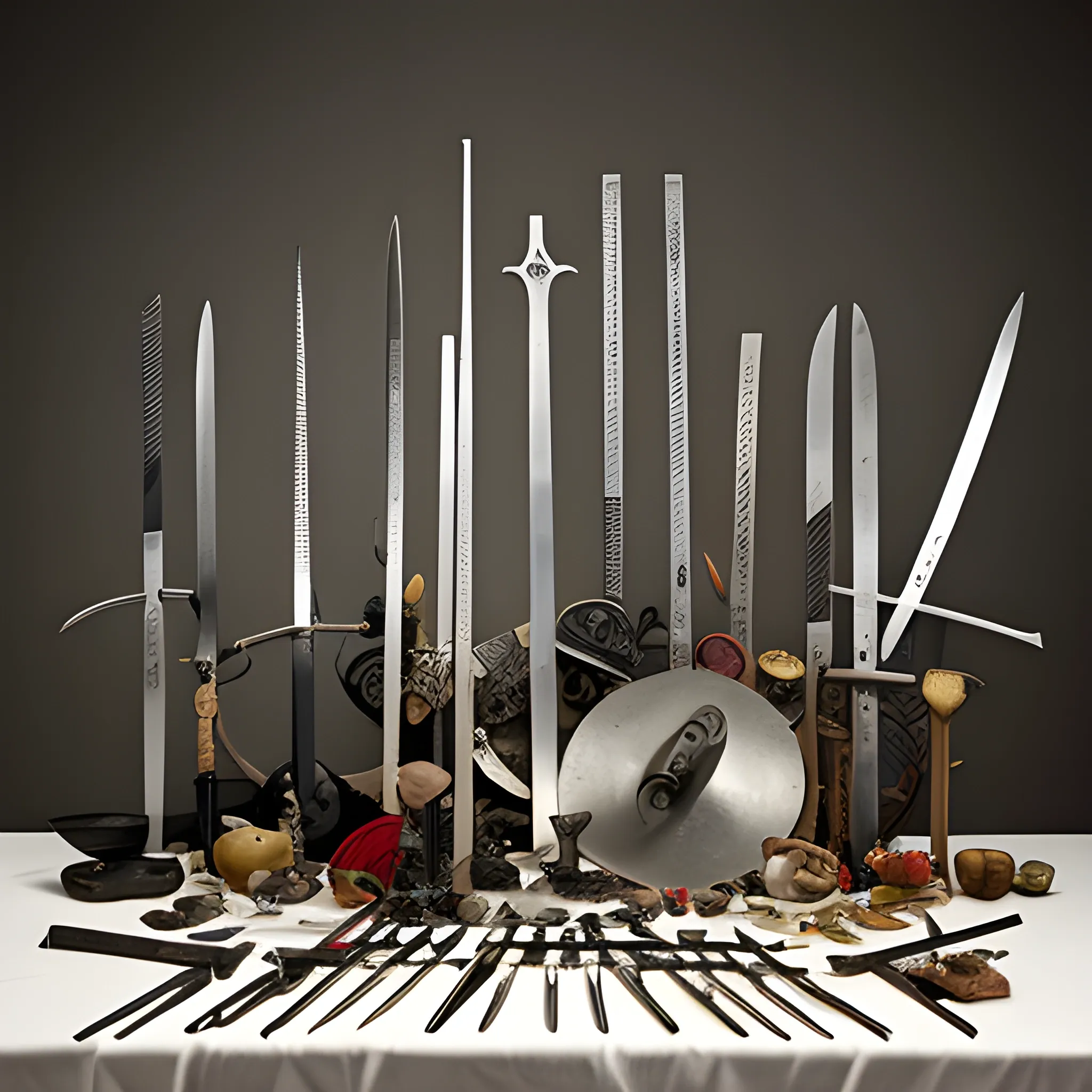 very fragmented still life of swords, photography