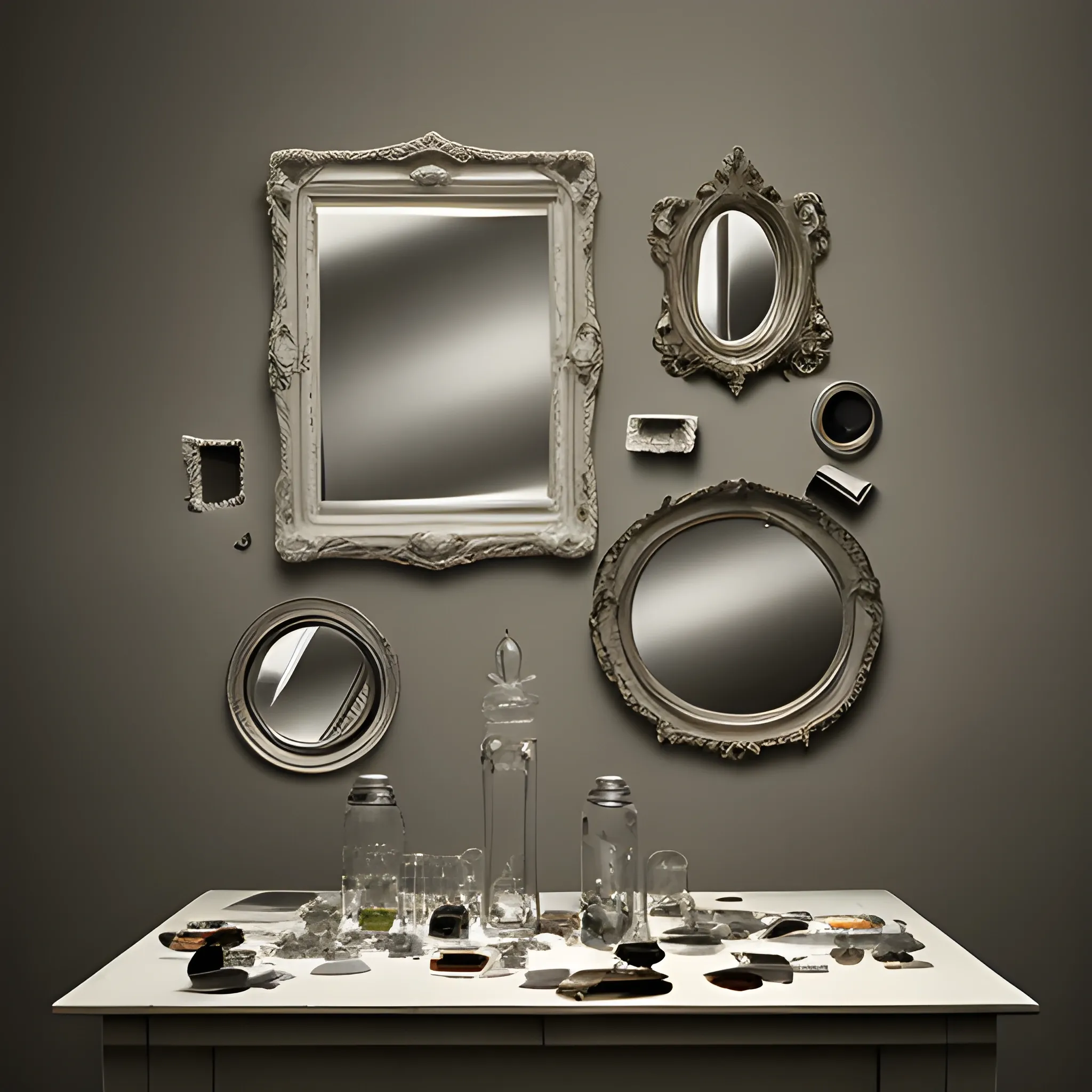 very fragmented still life of mirrors, photography