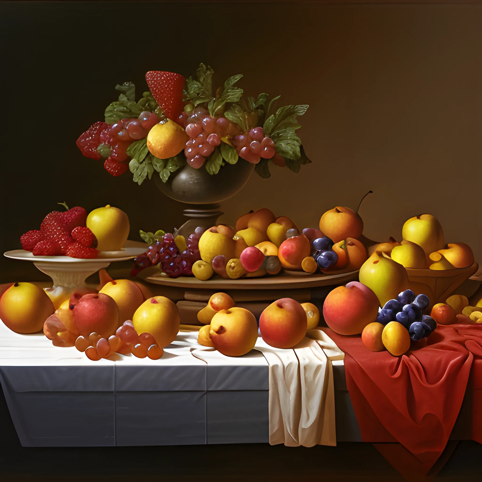 still life of fruits on long table