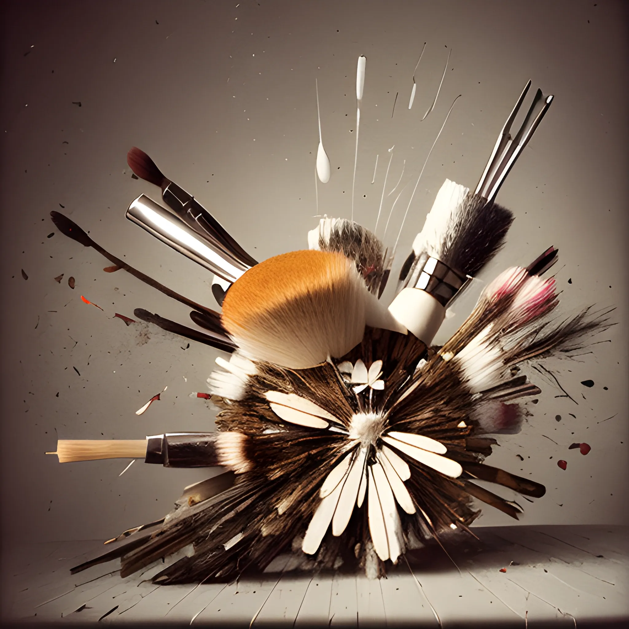 very fragmented still life of brush, photography