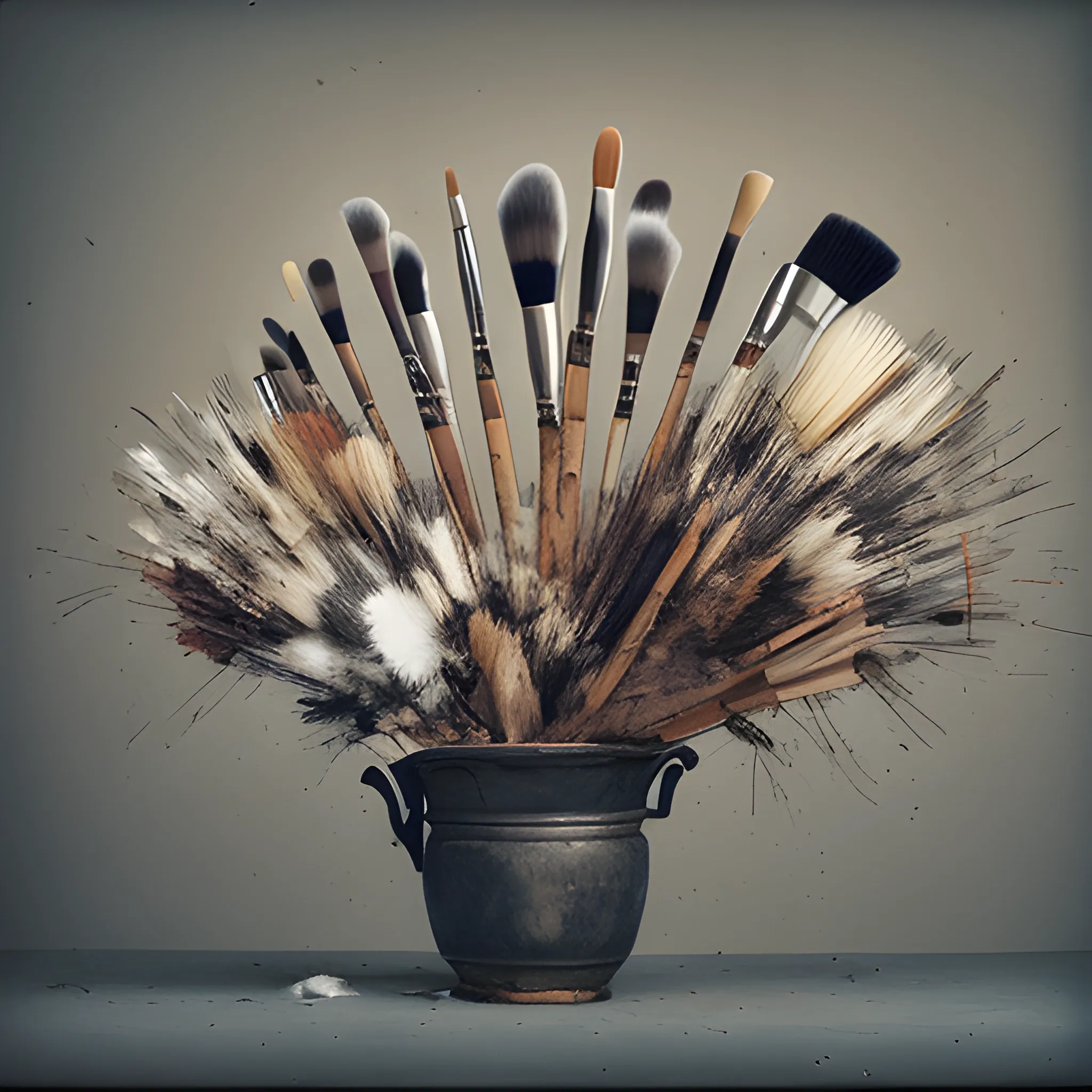 very fragmented still life of brush, photography