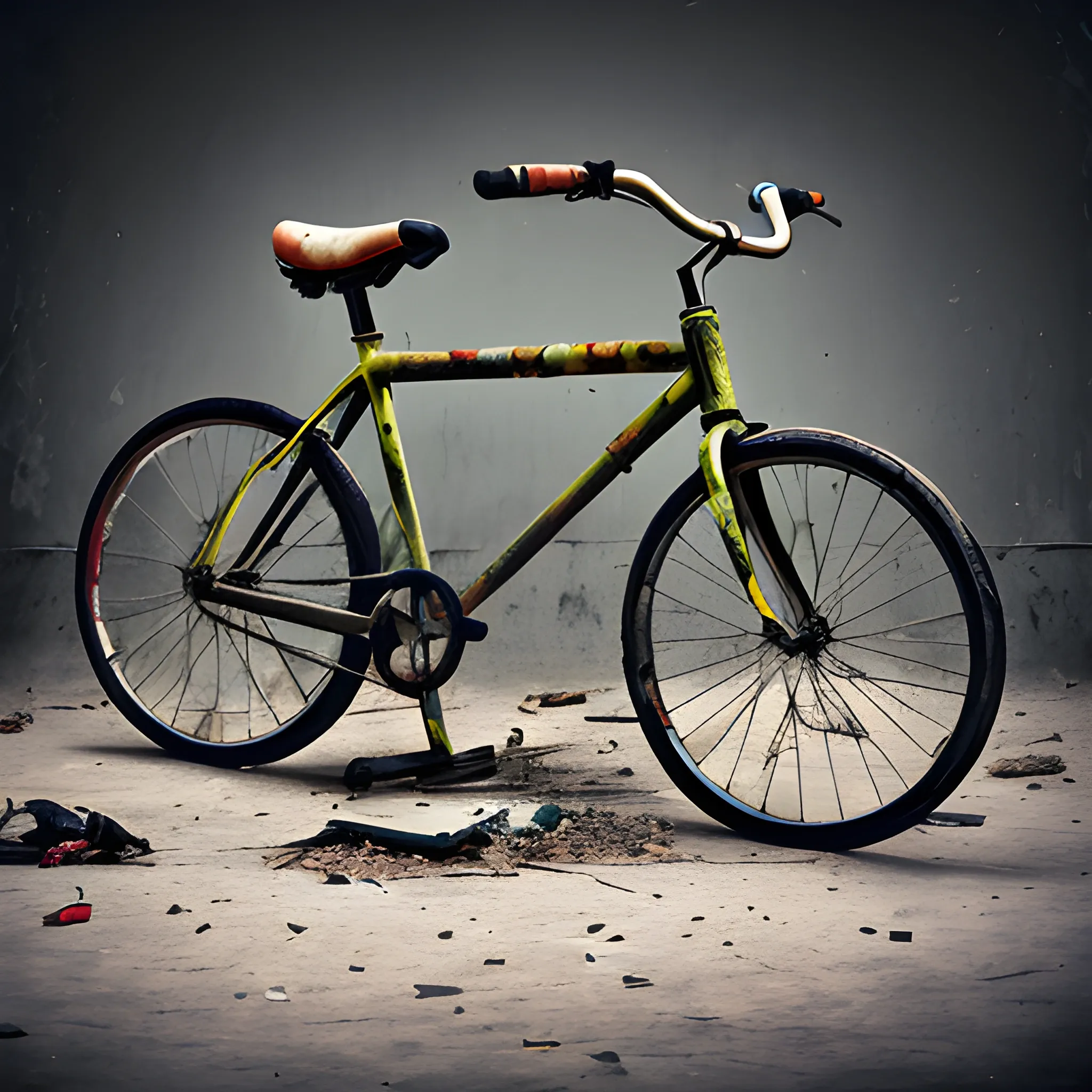 bicycle demolished, photography