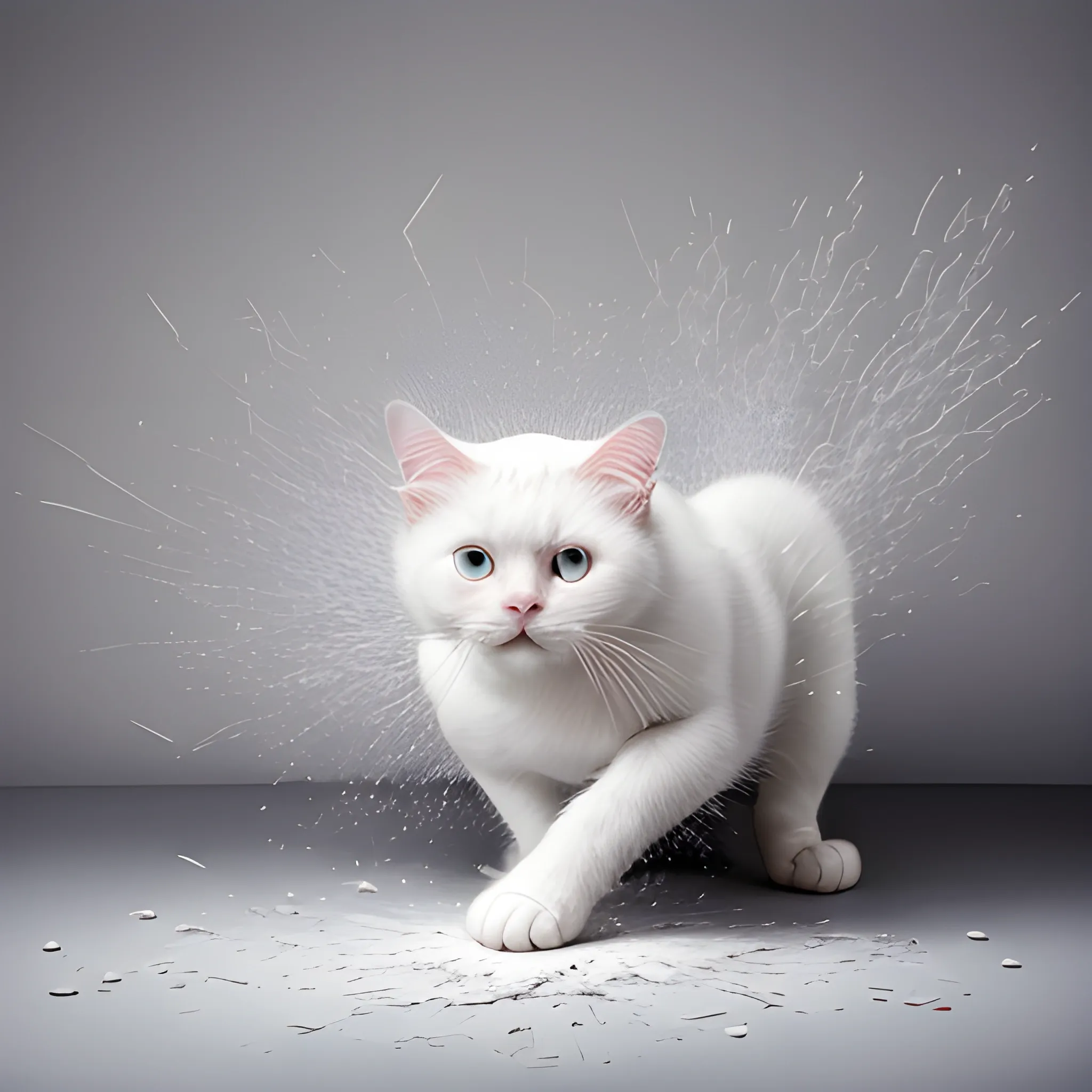 exploded white cat, photography