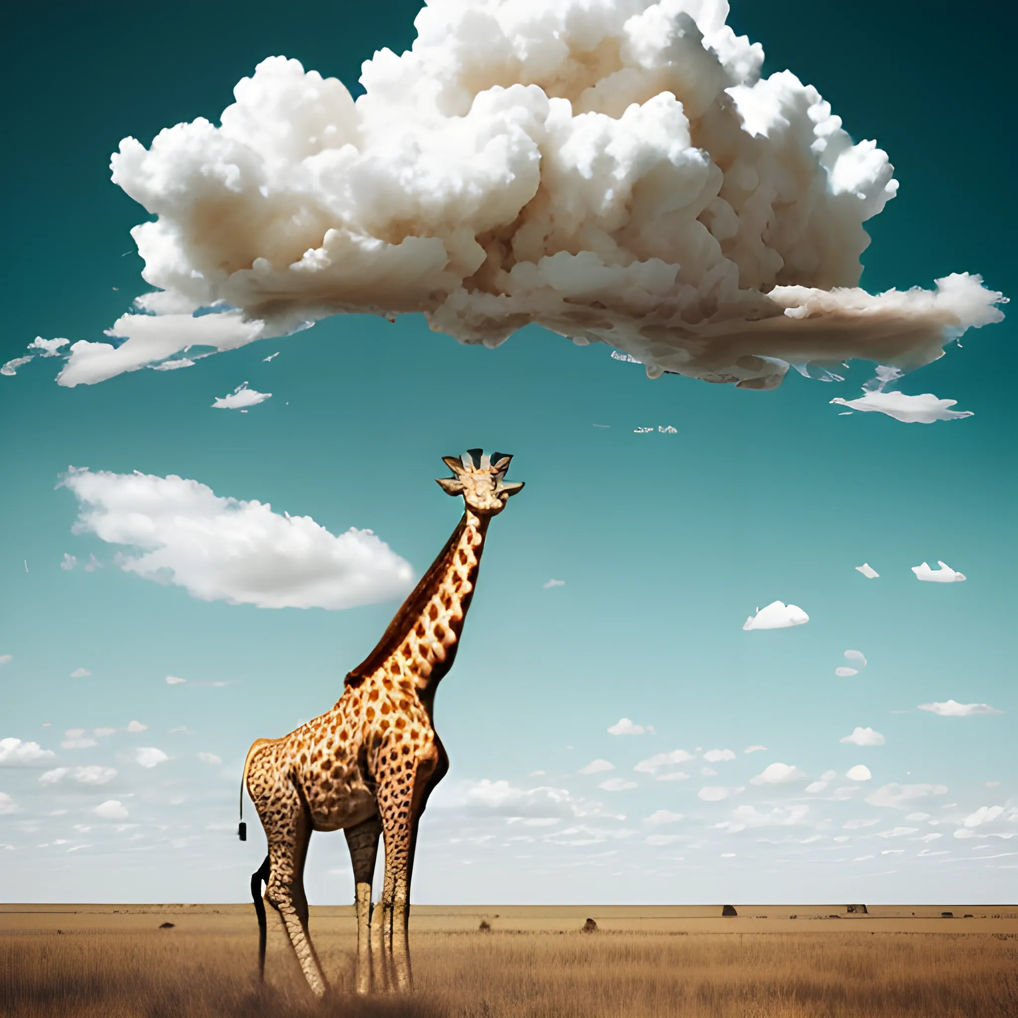 exploded giraffe with clouds, photography