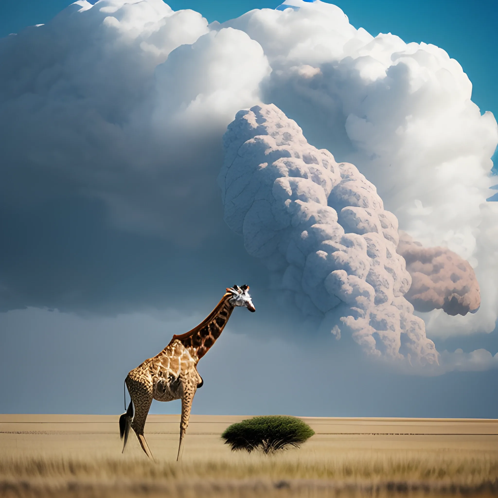 giraffe exploded with clouds, photography