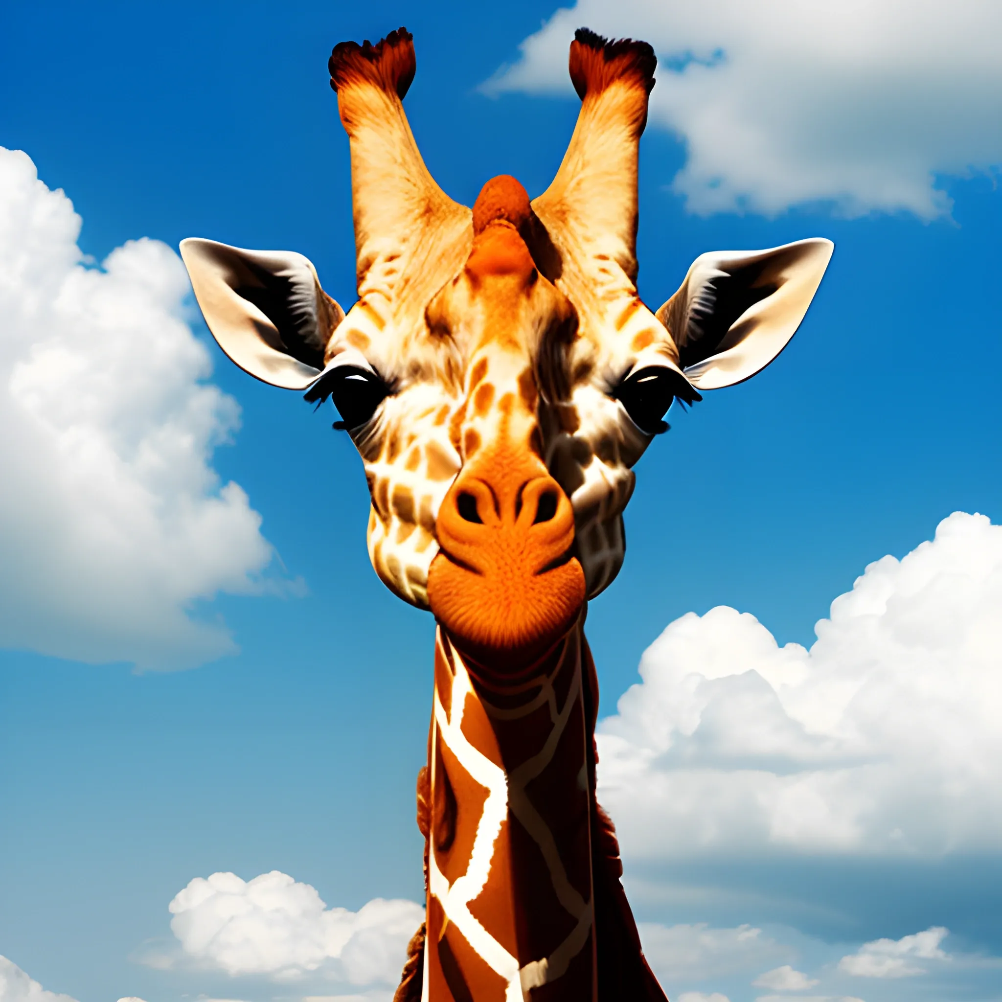 deformed giraffe with clouds, photography