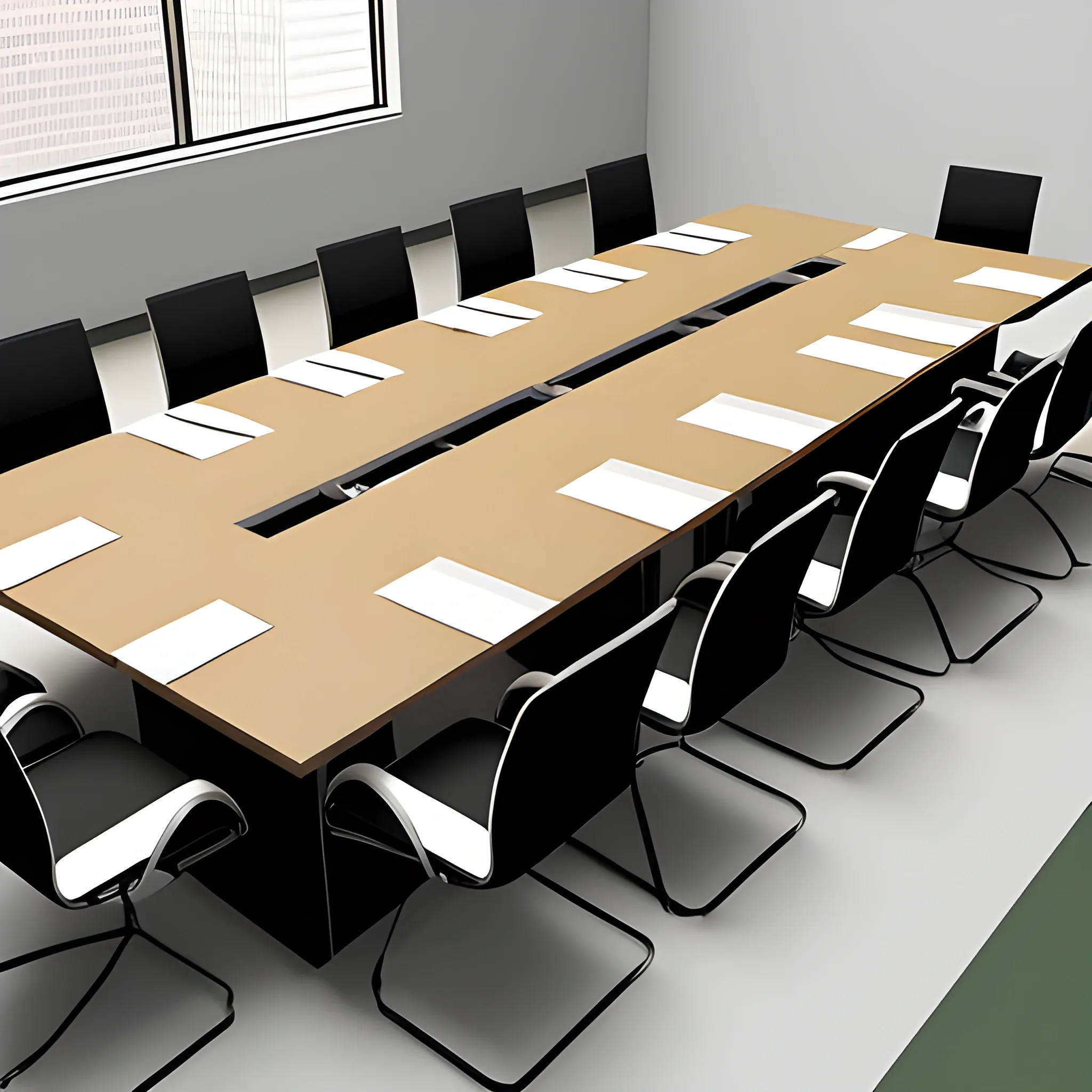 Two 6-person rectangular tables are spliced into a 14-person table, plan model
