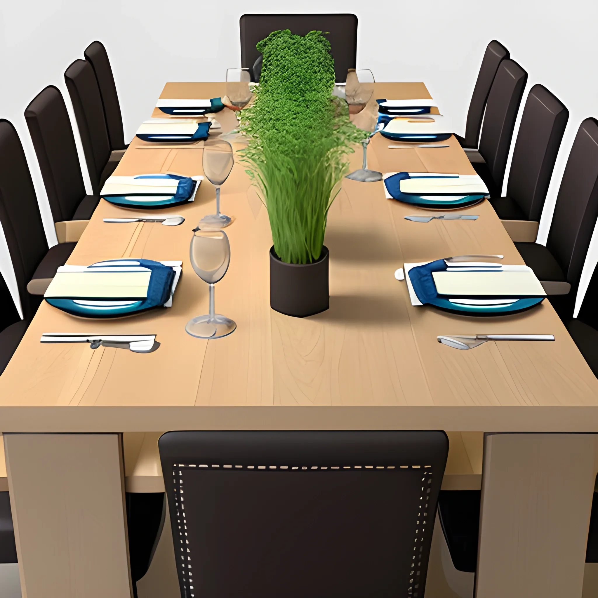 Two 6-person rectangular dining tables are spliced into a 14-person table, plan model 
