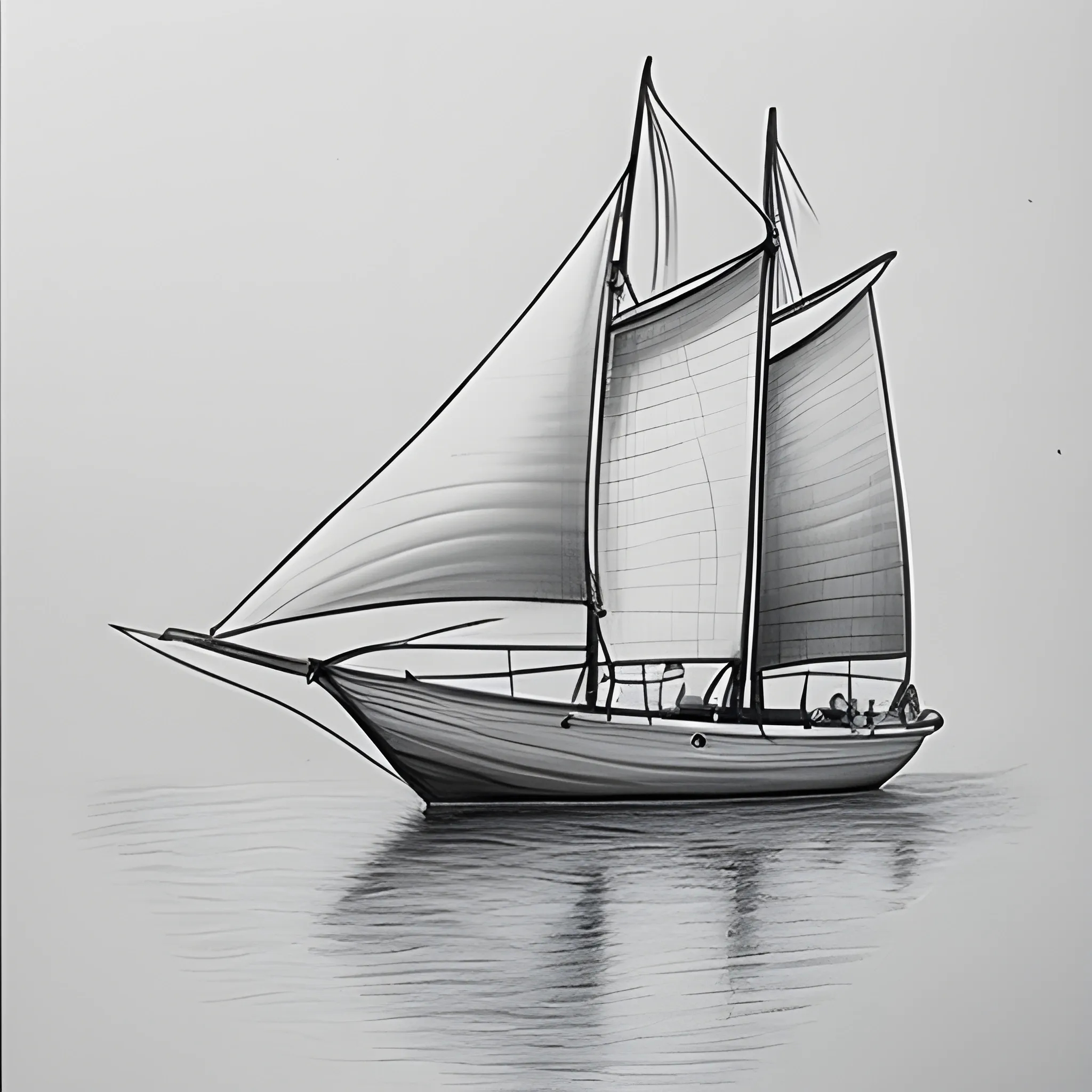 , Pencil Sketch sailing boat on lake