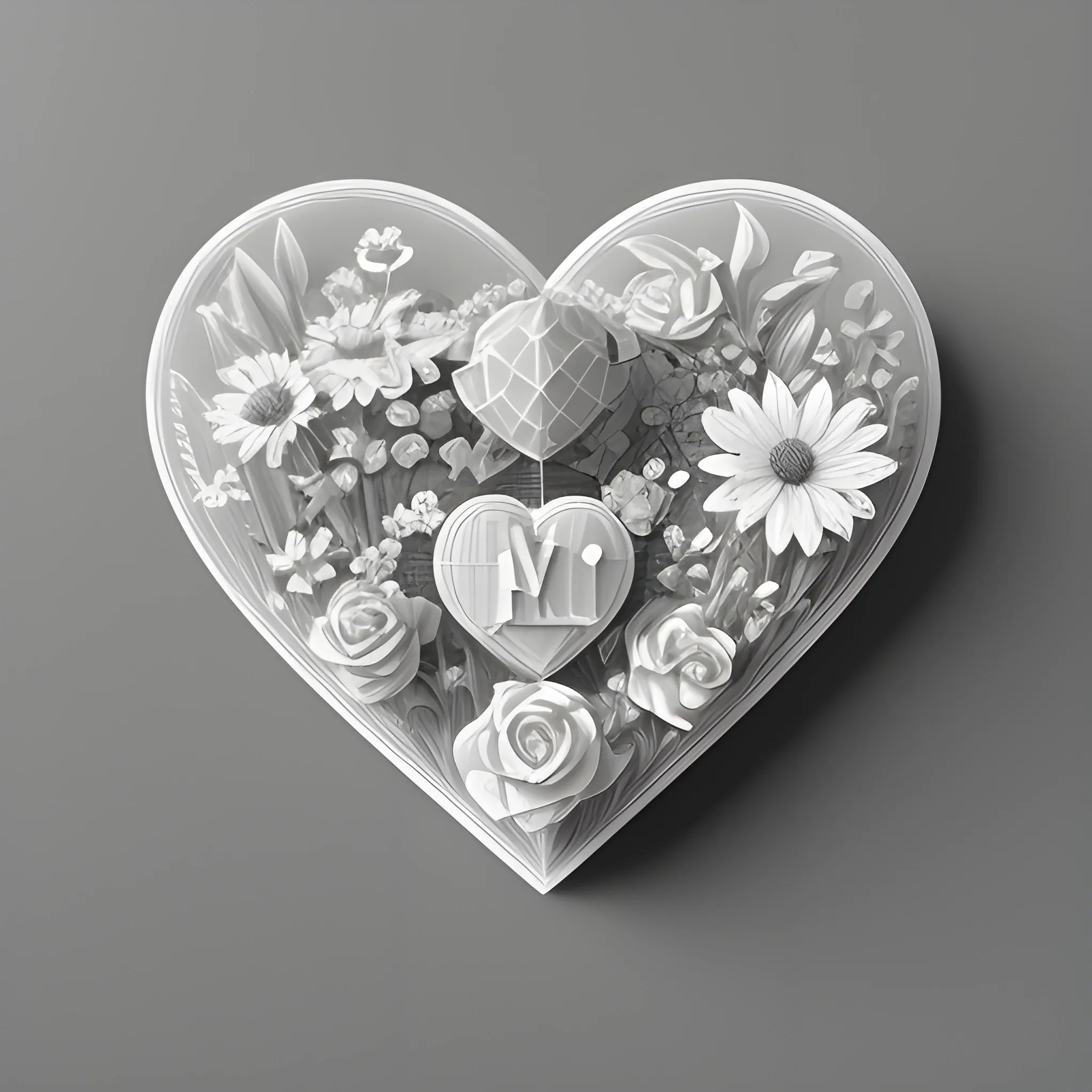 Coaster top view valentine's day, 3d fantasy art , grayscale 4k , flowers and hearts , painting art love theme super detailed , Pencil Sketch