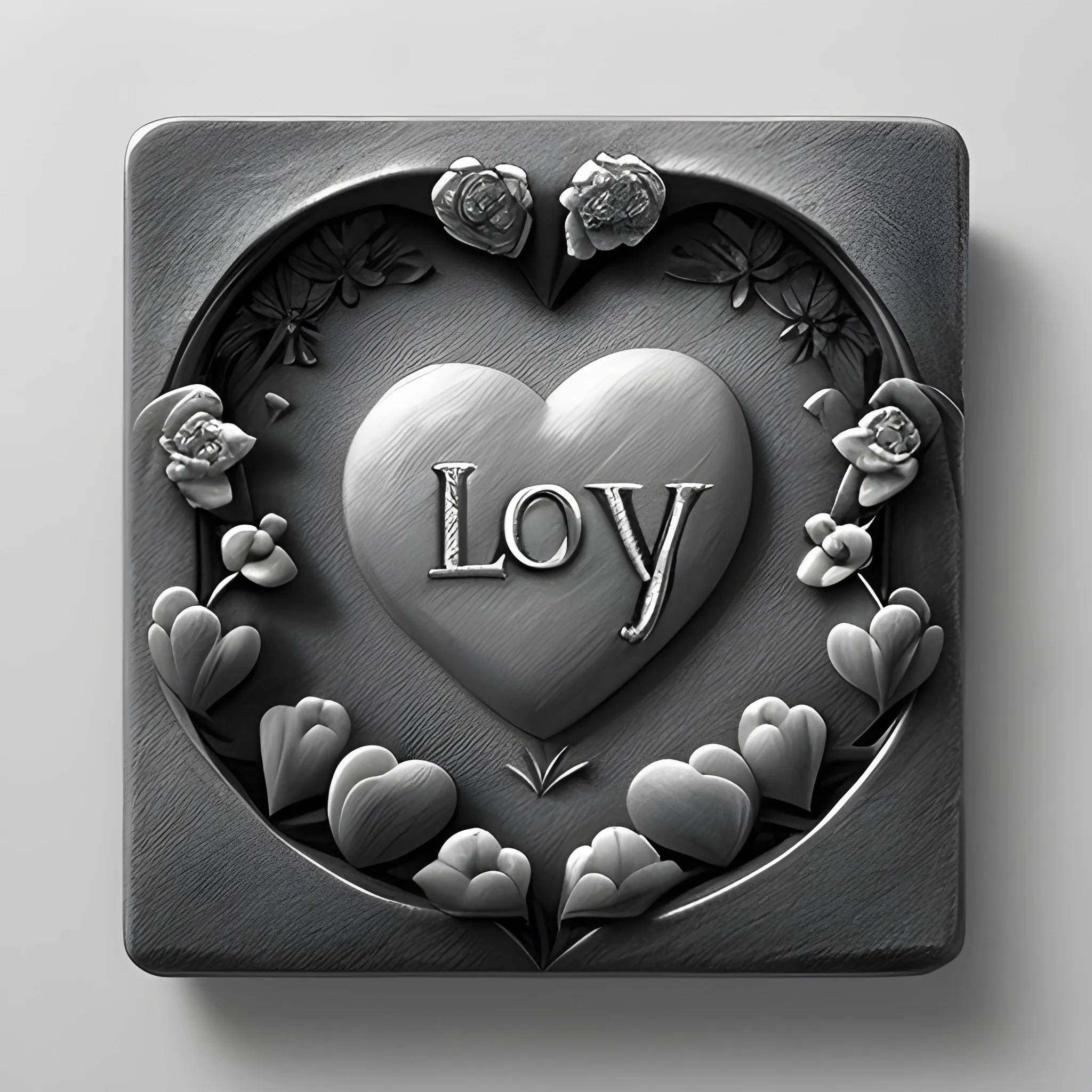 Coaster square top view valentine's day, 3d fantasy art , grayscale 4k , flowers and hearts , painting art love theme super detailed , Pencil Sketch