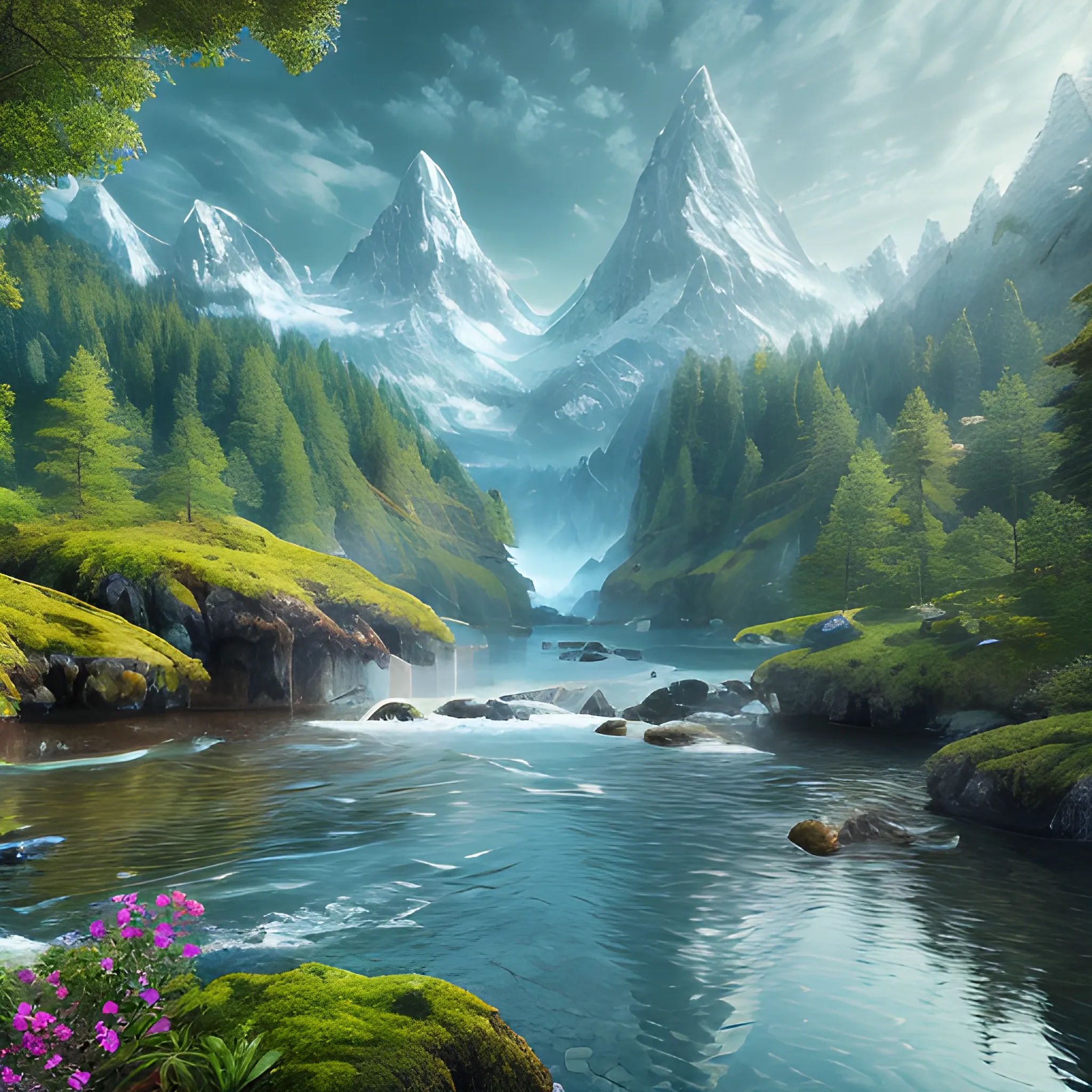 A realistic beautiful natural landscape, 4k resolution, hyper de ...