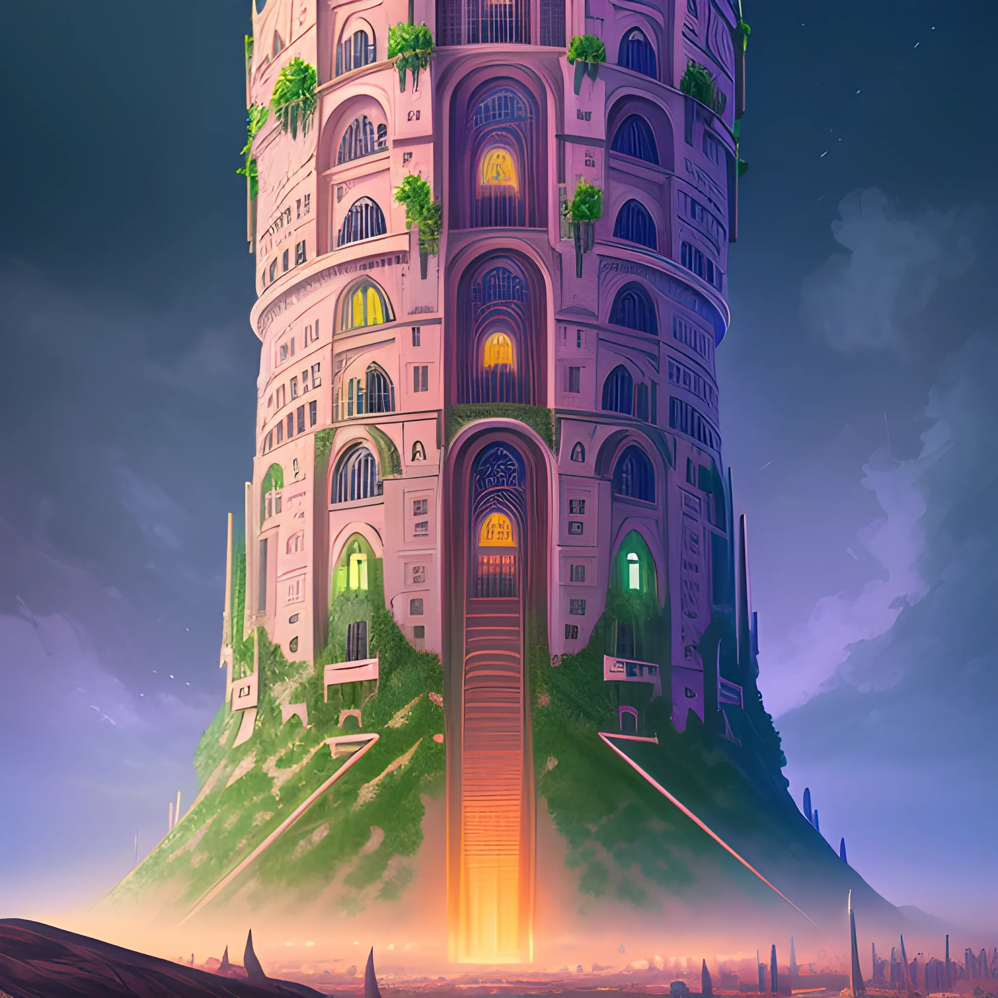 digital Illustration of the Babel tower, 4k, detailed, trending in artstation, fantasy vivid colors