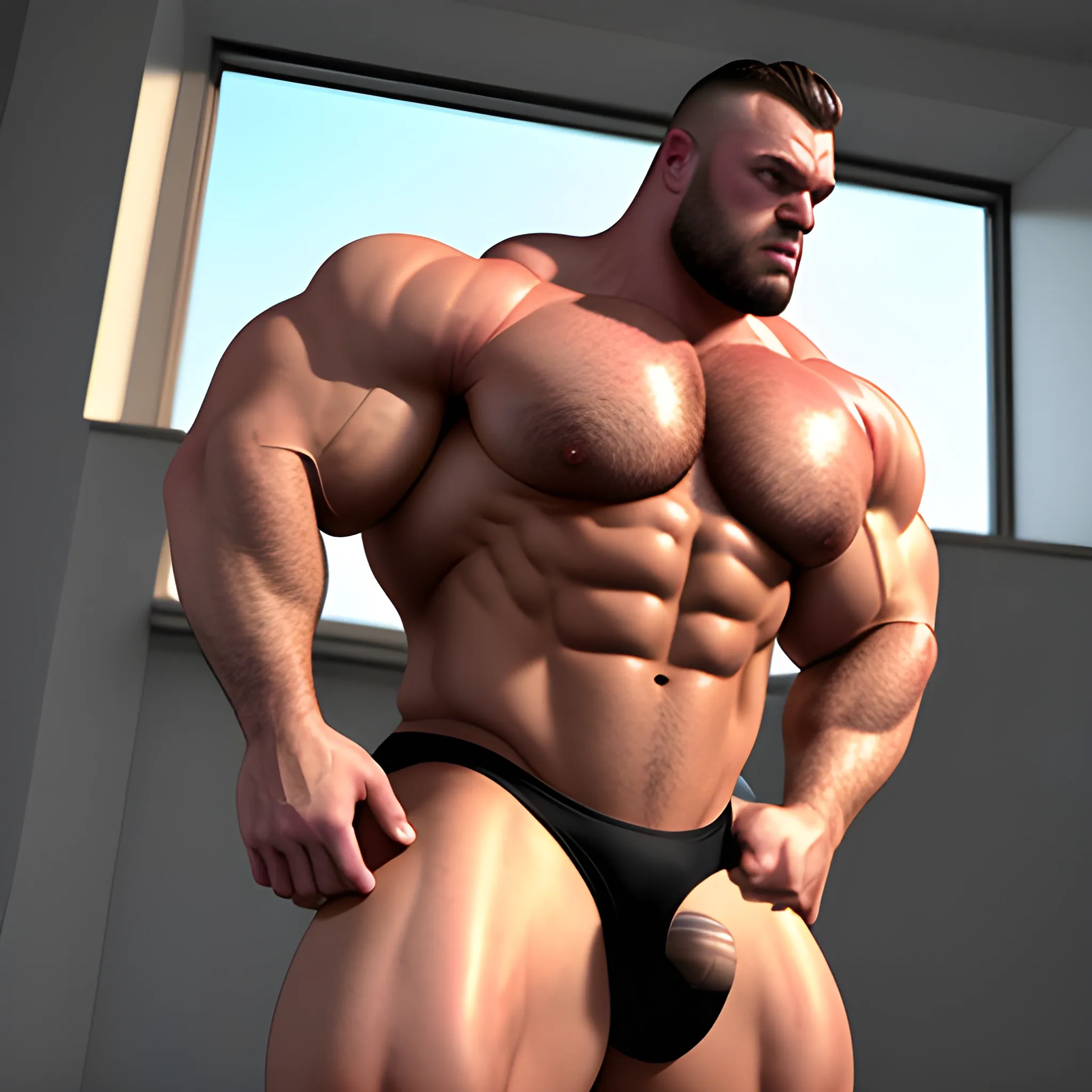 huge beefy bodybuilder man, singlet, big bulge, huge muscle ass, huge round, 3D, teen, underwear man.