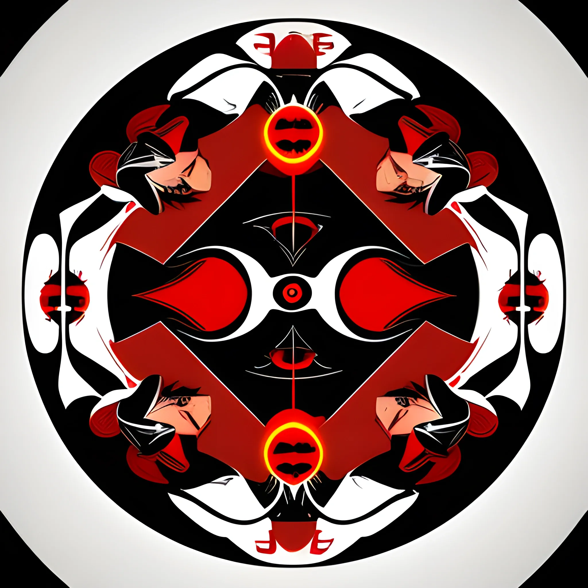 dark psychology, vector style, evil character, middle age, in a circle, realistic, mind, manipulation, color dark red black
