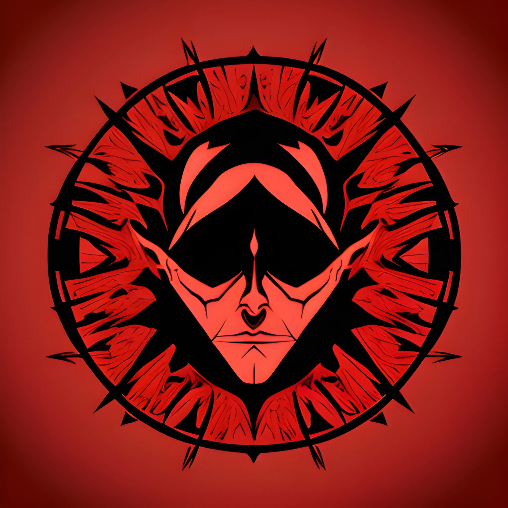 dark psychology, vector style, evil character, middle age, in a circle, realistic, mind, manipulation, color dark red black
