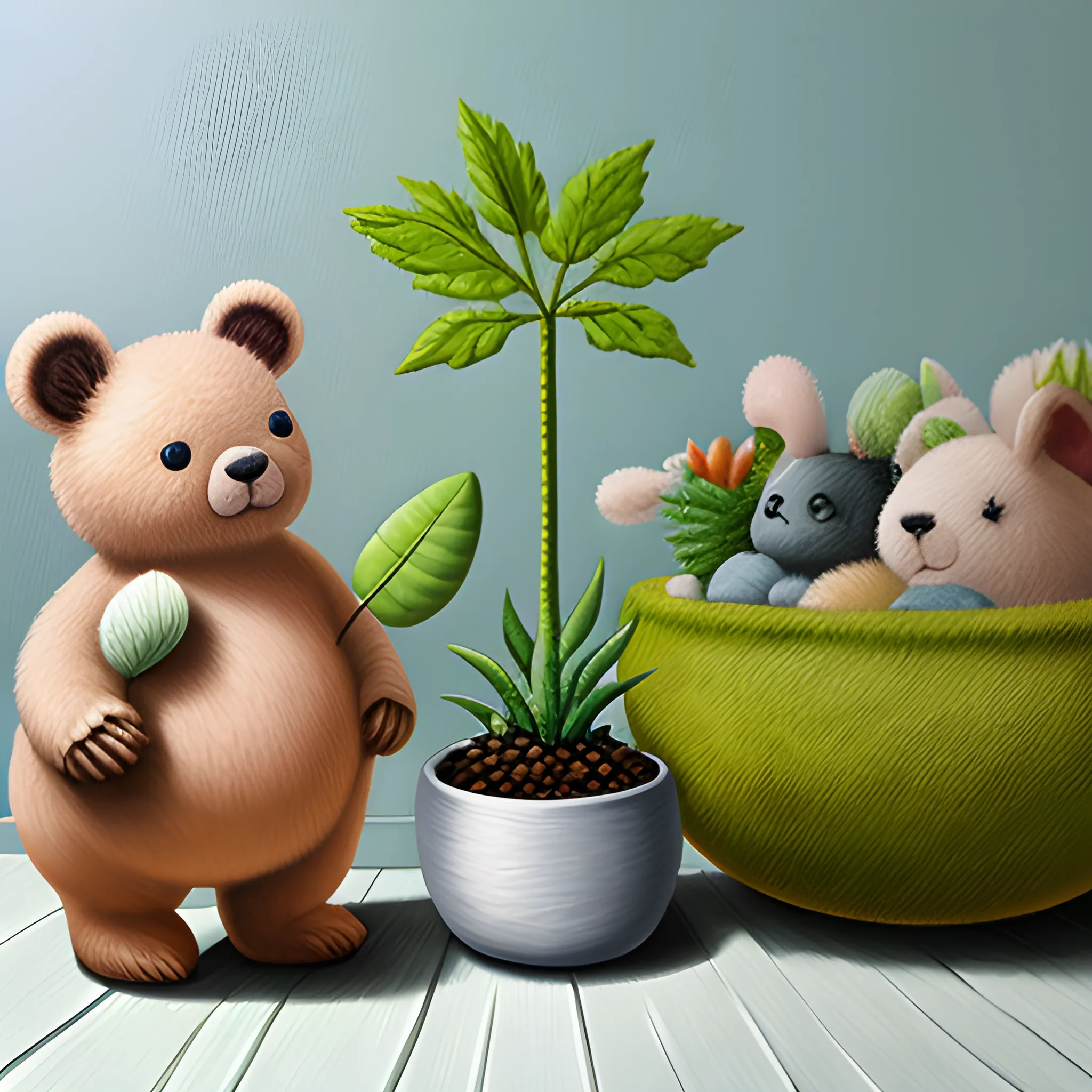 GUERRA de peluches contra plantas , Oil Painting, 3D