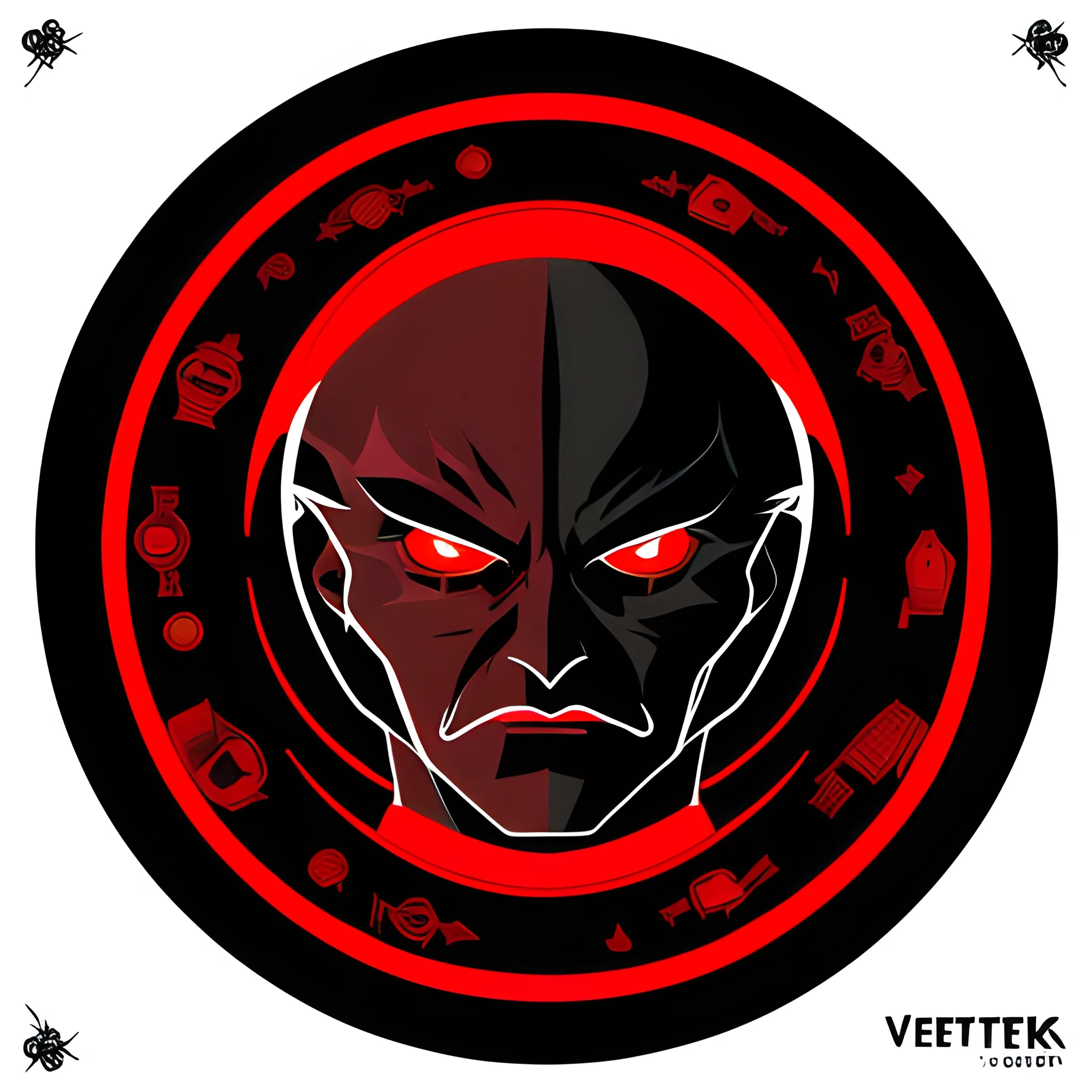 dark psychology, vector style, evil character, middle age, in a circle, realistic, mind, manipulation, color dark black red

