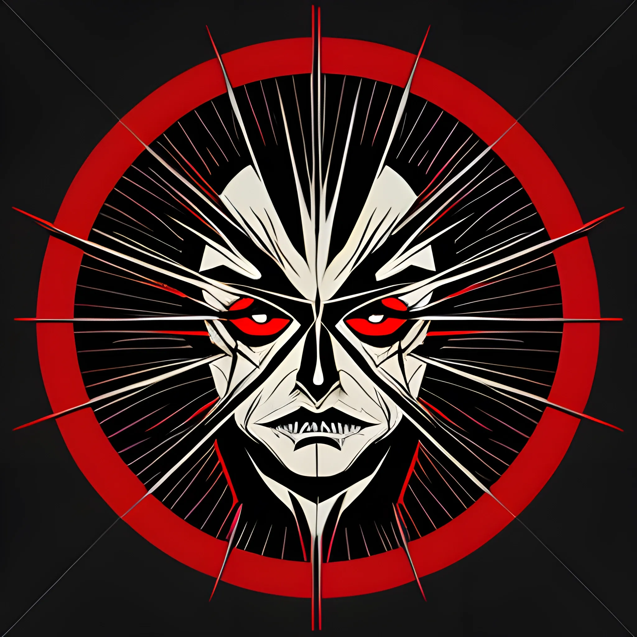 dark psychology, vector style, evil character, middle age, in a circle, realistic, mind, manipulation, color dark black red

