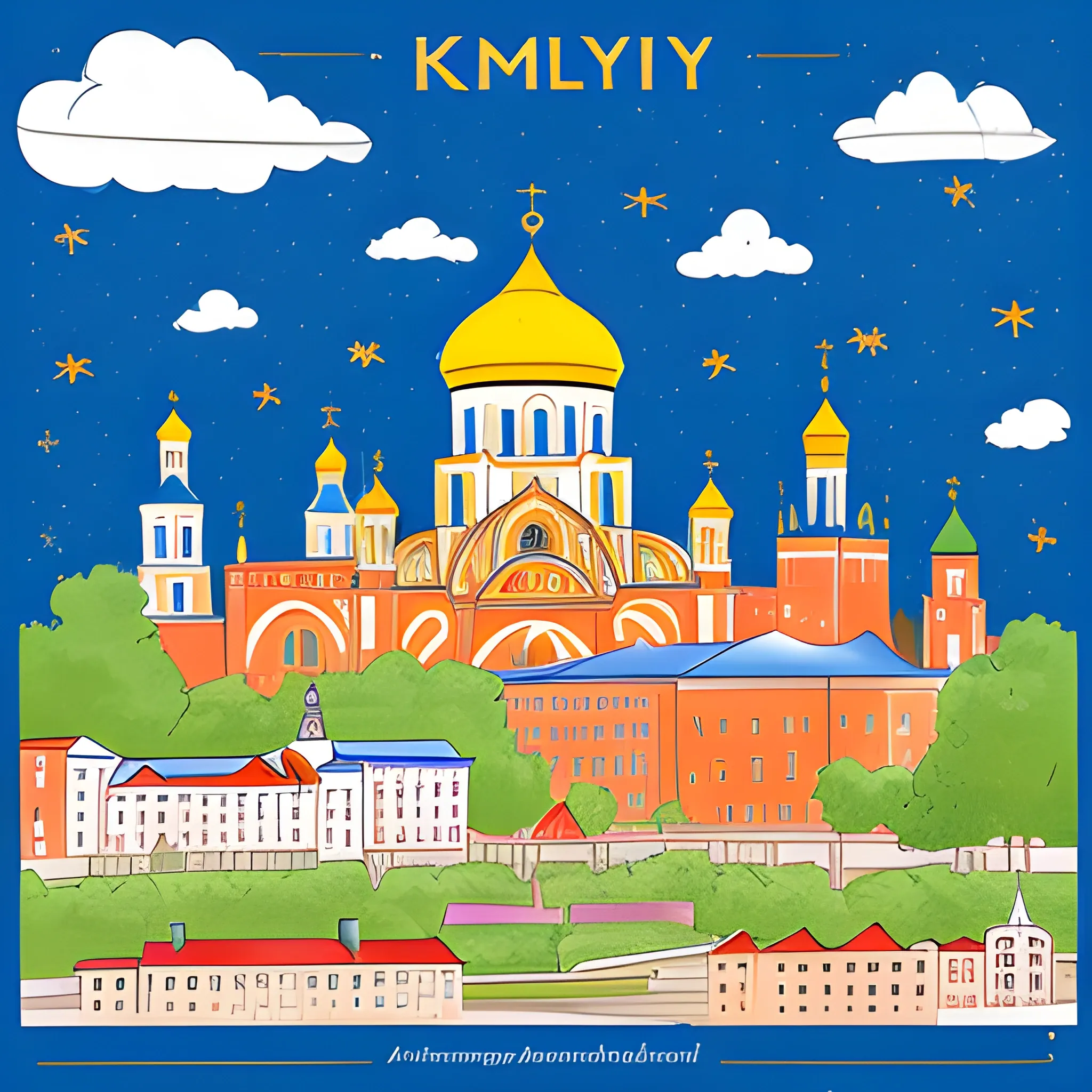 Draw a poster of the city of Khmelnytsky, but use few details , Cartoon