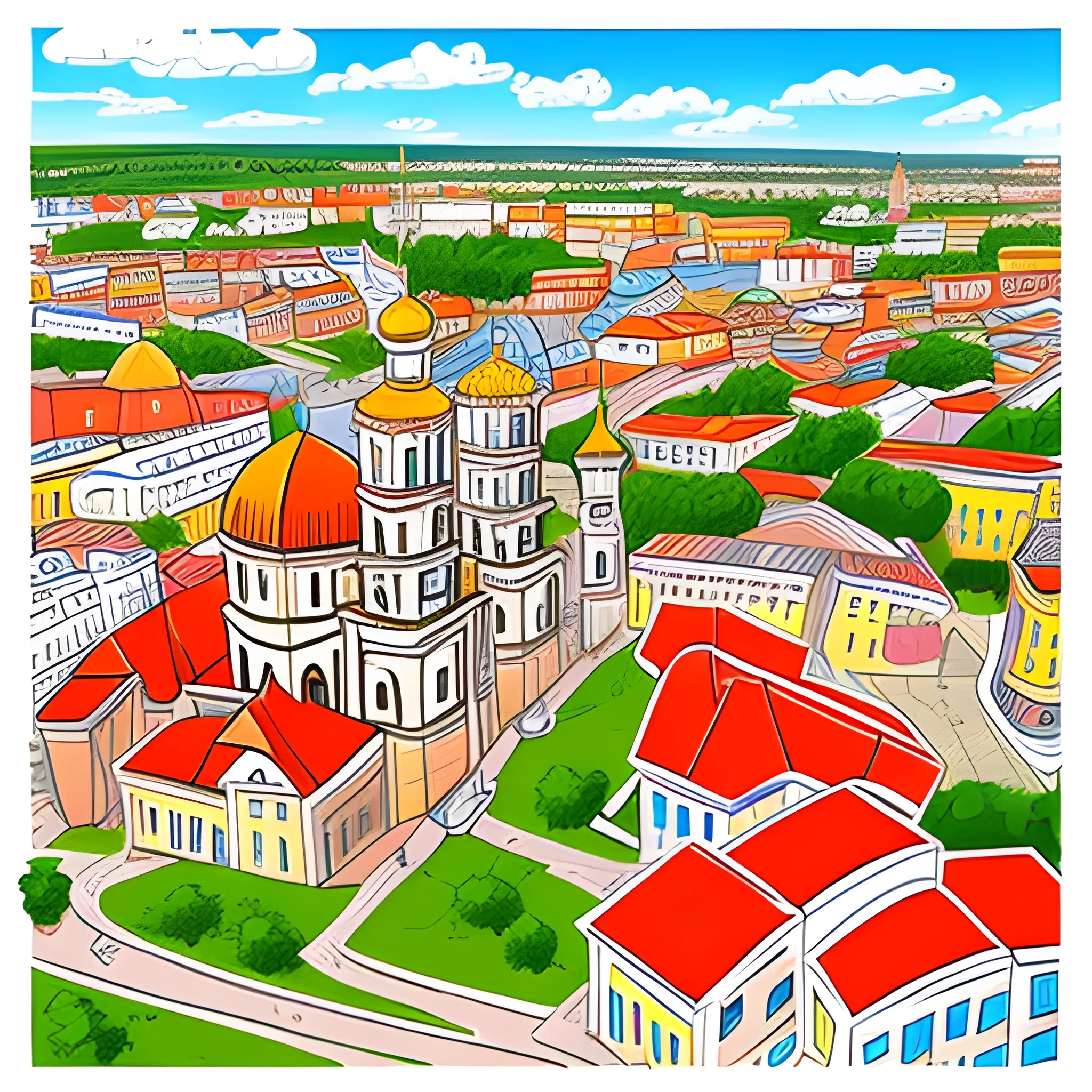 Draw a poster of the city of Khmelnytsky, but use few details , Cartoon