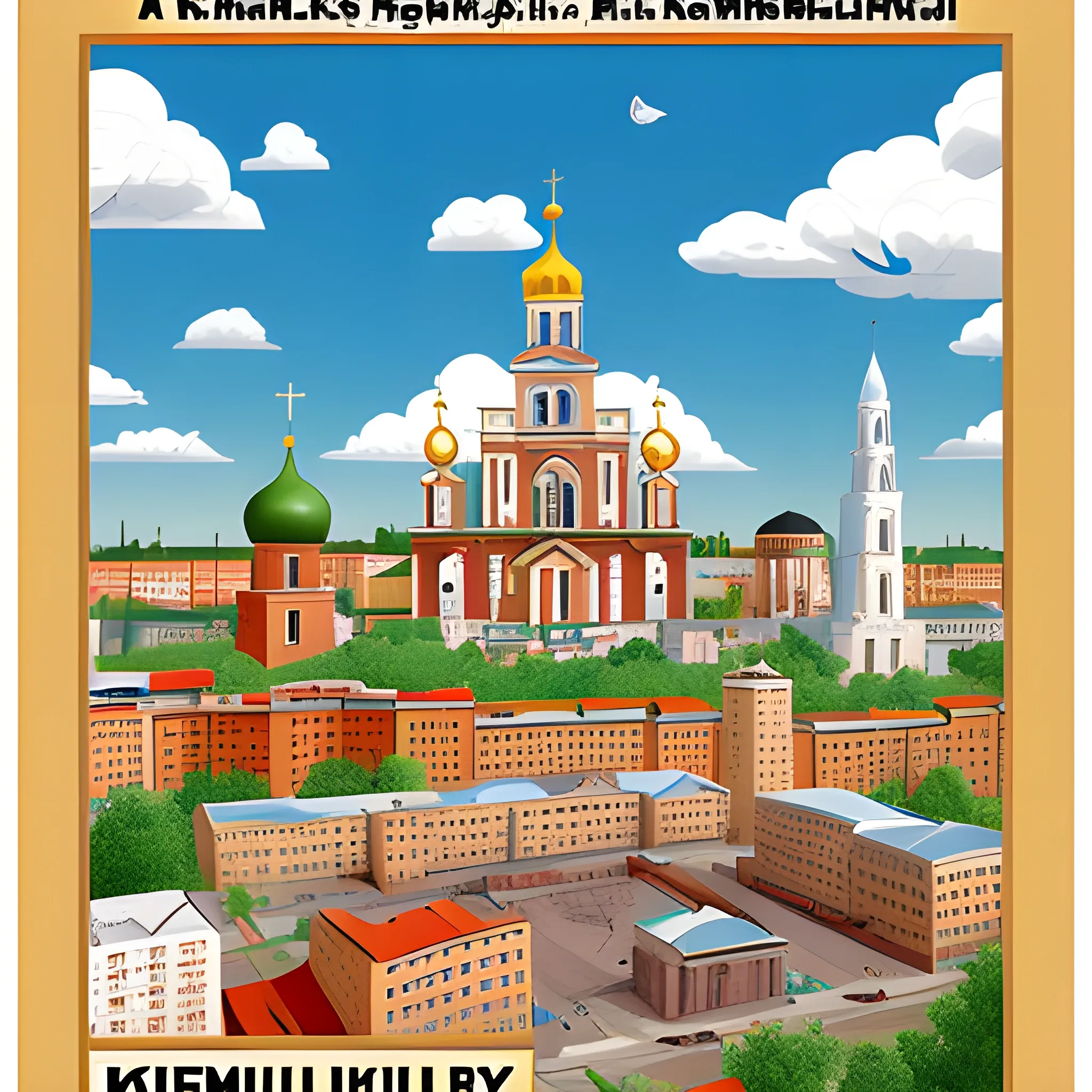 a poster depicting the city of Khmelnytskyi, Cartoon, 3D