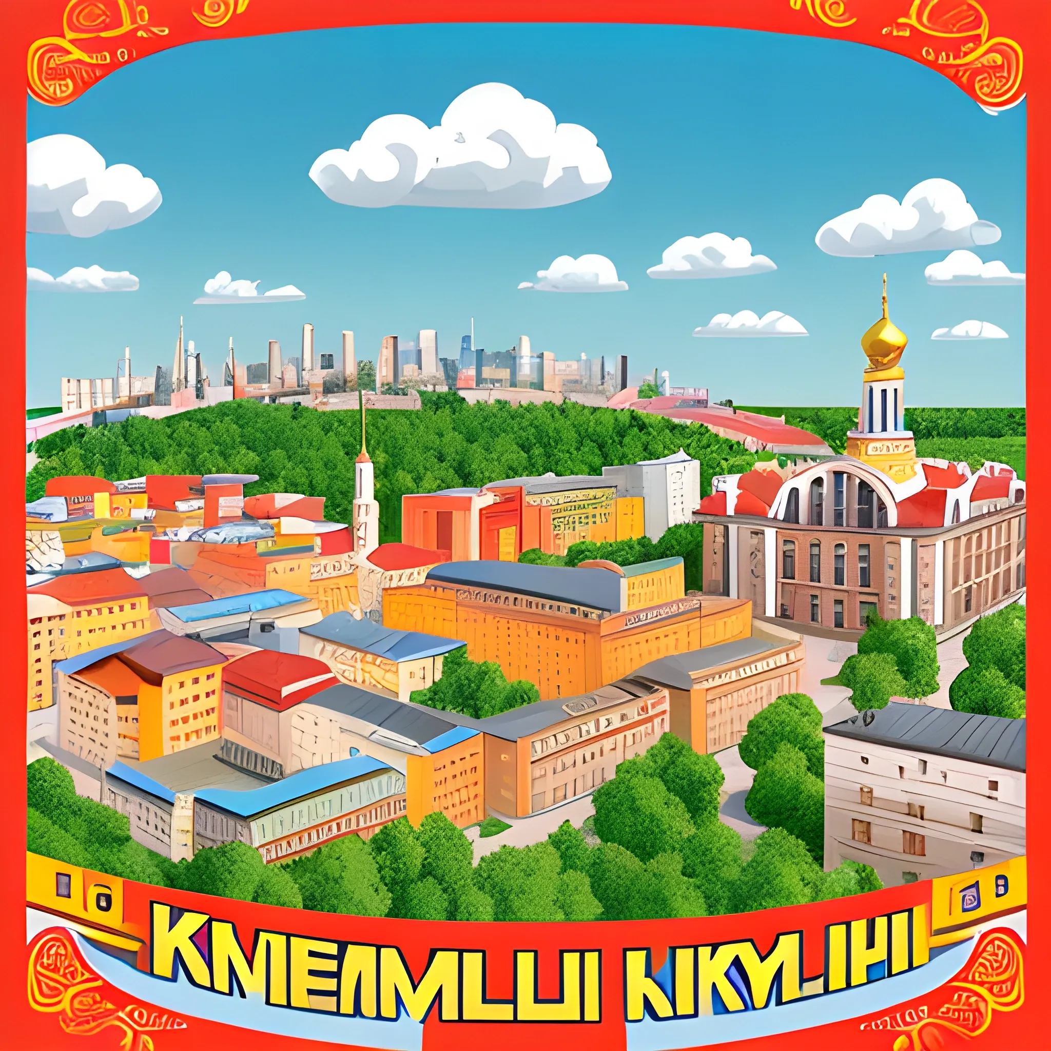 a poster depicting the city of Khmelnytskyi, Cartoon, 3D