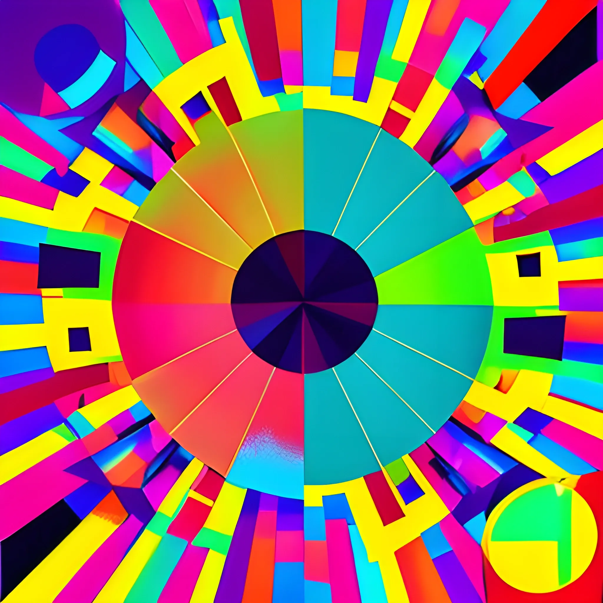 Capture the essence of disco through bold geometric shapes and vibrant primary colors, reminiscent of the dance floor's pulsating energy., Cartoon, Trippy