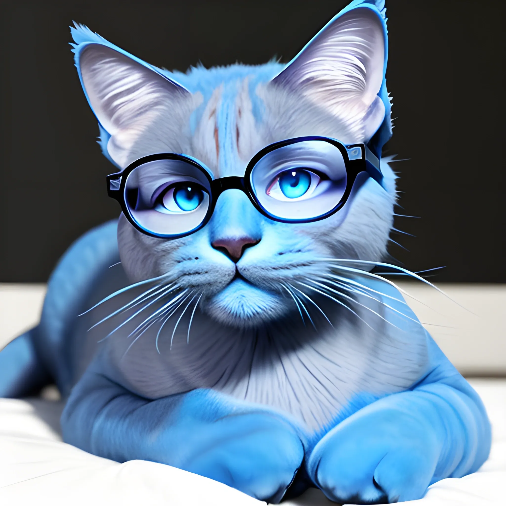 a blue cat with glasses
