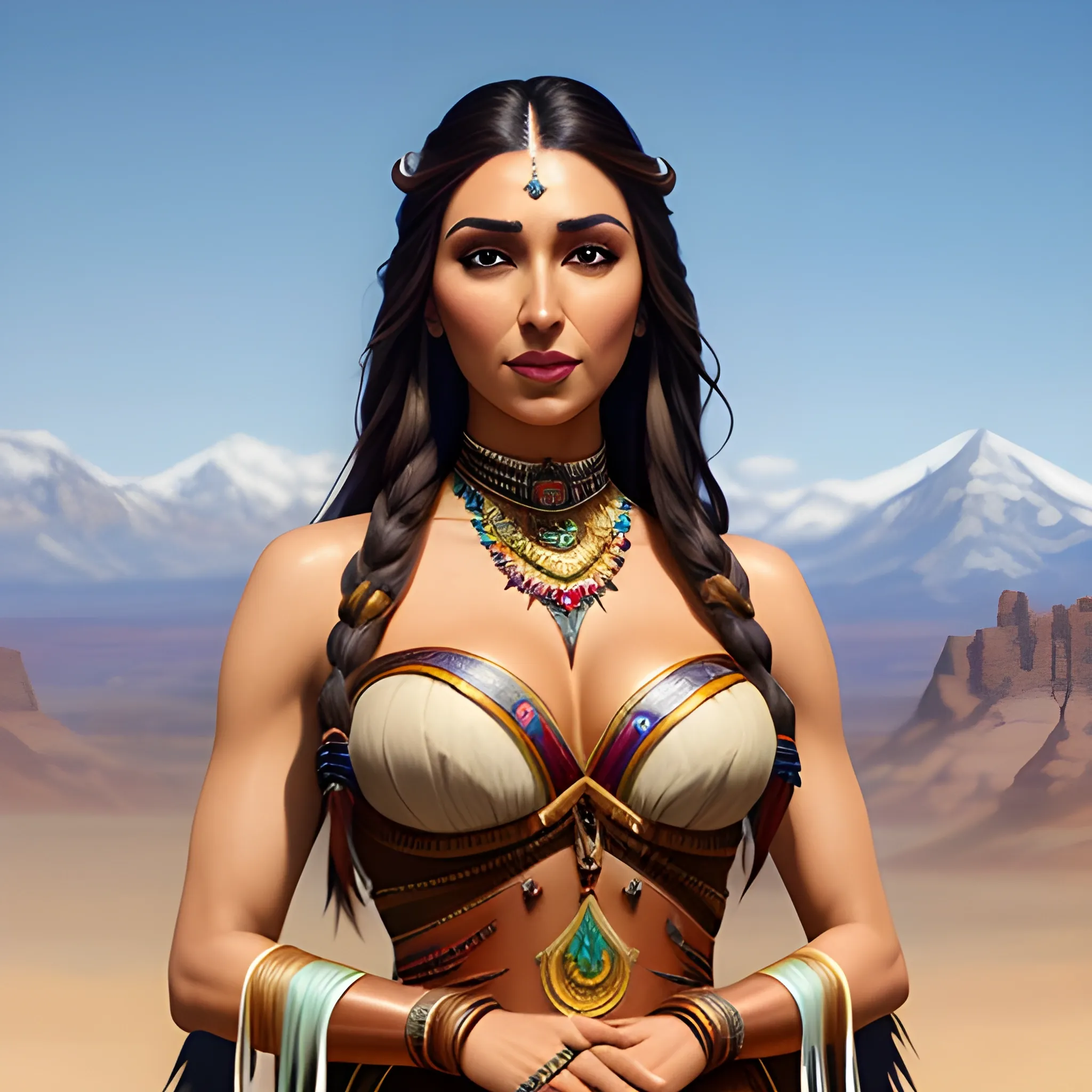 full body portrait photograph of Kiara Advani as Pocahontas, young beautiful native american woman, perfect symmetrical face, feather jewelry, traditional handmade dress, armed female hunter warrior, (((wild west))) environment, Utah landscape, ultra realistic, concept art, elegant, ((intricate)), ((highly detailed)), depth of field, ((professionally color graded)), 8k, art by artgerm and greg rutkowski and alphonse mucha, 4k, clean, realistic face, realistic eyes, highest quality, realistic hands, trending on artstation, masterpiece, SFW, five fingers