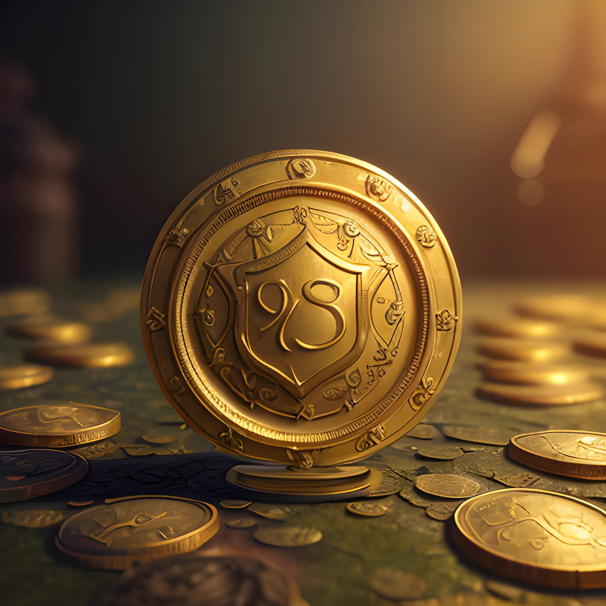 golden coins, medieval coins, 8k, high resolution, high quality, photorealistic, hyperrealistic, detailed, detailed matte painting, deep color, fantastical, intricate detail, splash screen, complementary colors, fantasy concept art, 8k resolution trending on Artstation Unreal Engine