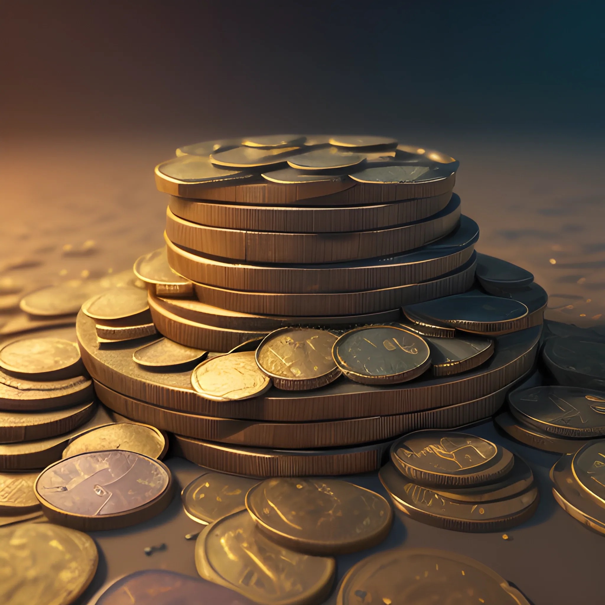 piles of coins, 8k, high resolution, high quality, photorealistic, hyperrealistic, detailed, detailed matte painting, deep color, fantastical, intricate detail, splash screen, complementary colors, fantasy concept art, 8k resolution trending on Artstation Unreal Engine