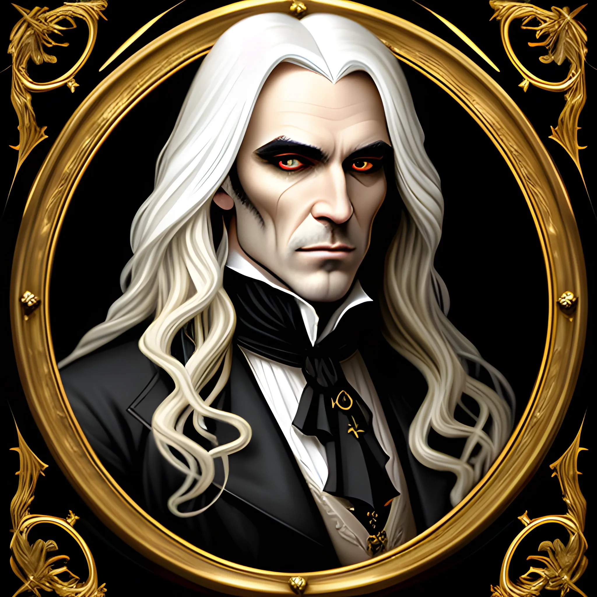 gilded attractive young male vampire with long flowing light blo ...